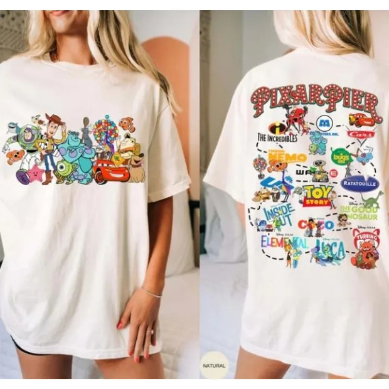 2024 Women's New Toy Story Harajuku Printed T-shirt Casual Loose and Versatile Short Sleeve American