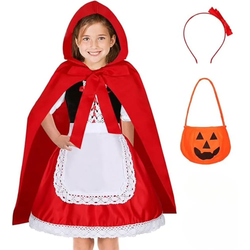 Little Red Riding Hood Girl Costume Children's Halloween Fairy Tale Storybook Cosplay Princess Dress