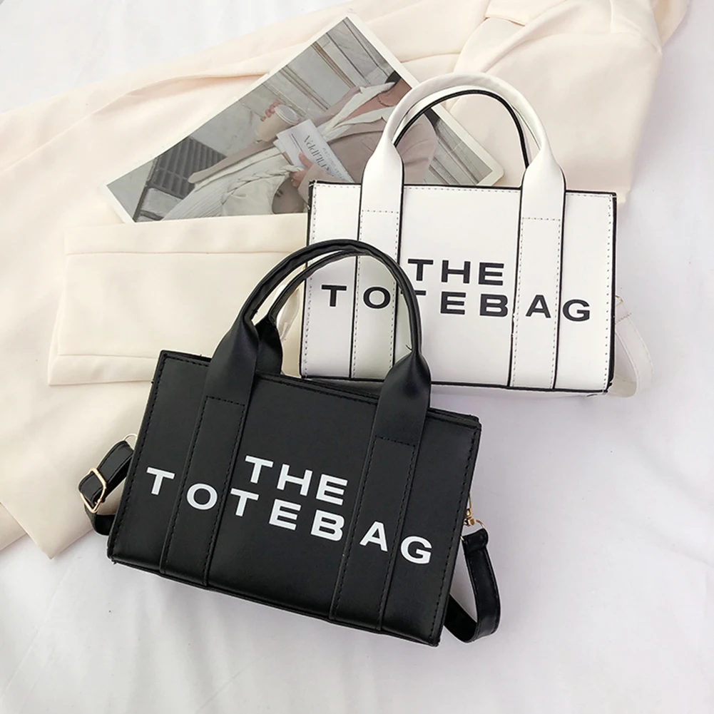 Ladies Tote Bag Contrast Letters Fashion Women Messenger Bags PU Leather Portable Casual Simple
