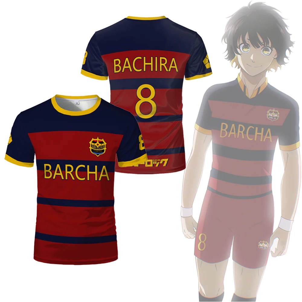 Blue Lock FC Barcha Cartoon Anime Cosplay Men Jersey Summer Short Sleeve Children Tee Tops 2024