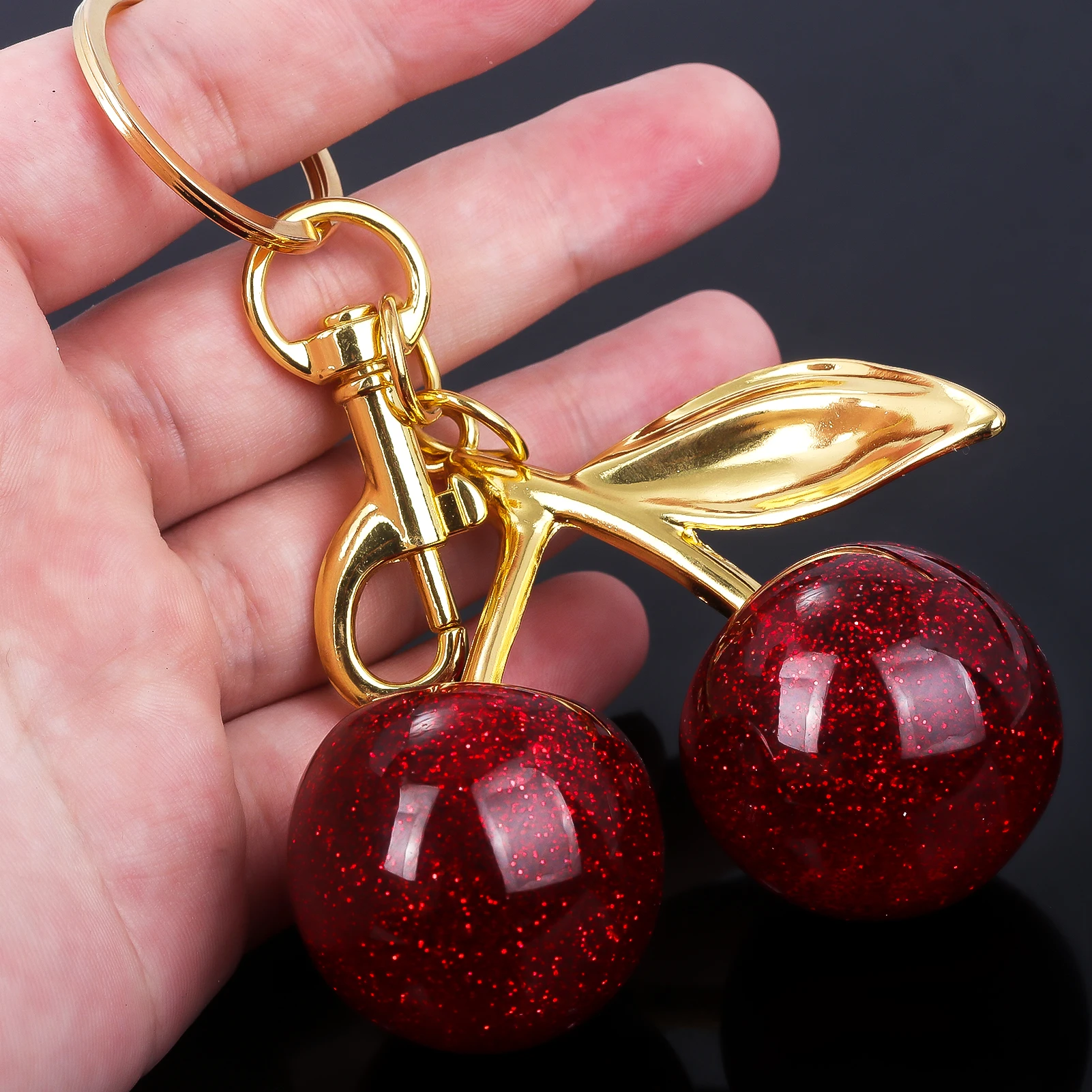 Fashion Delicious Red Cherry Keychain Summer Fruits Cherries Pendant Keyring For Women Men Jewelry