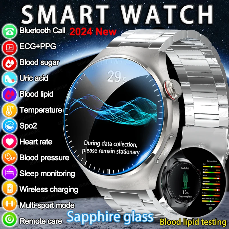 2024 NEUE Gesundheit Smart Watch Männer EKG Körperliche Untersuchung Blut Glukose Fett Harnsäure