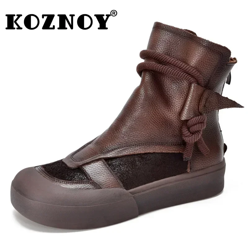Koznoy 3,5 cm in dameslaarzen 5 cm koe echt leer platform wedge flats enkelrits klassiek basic dames