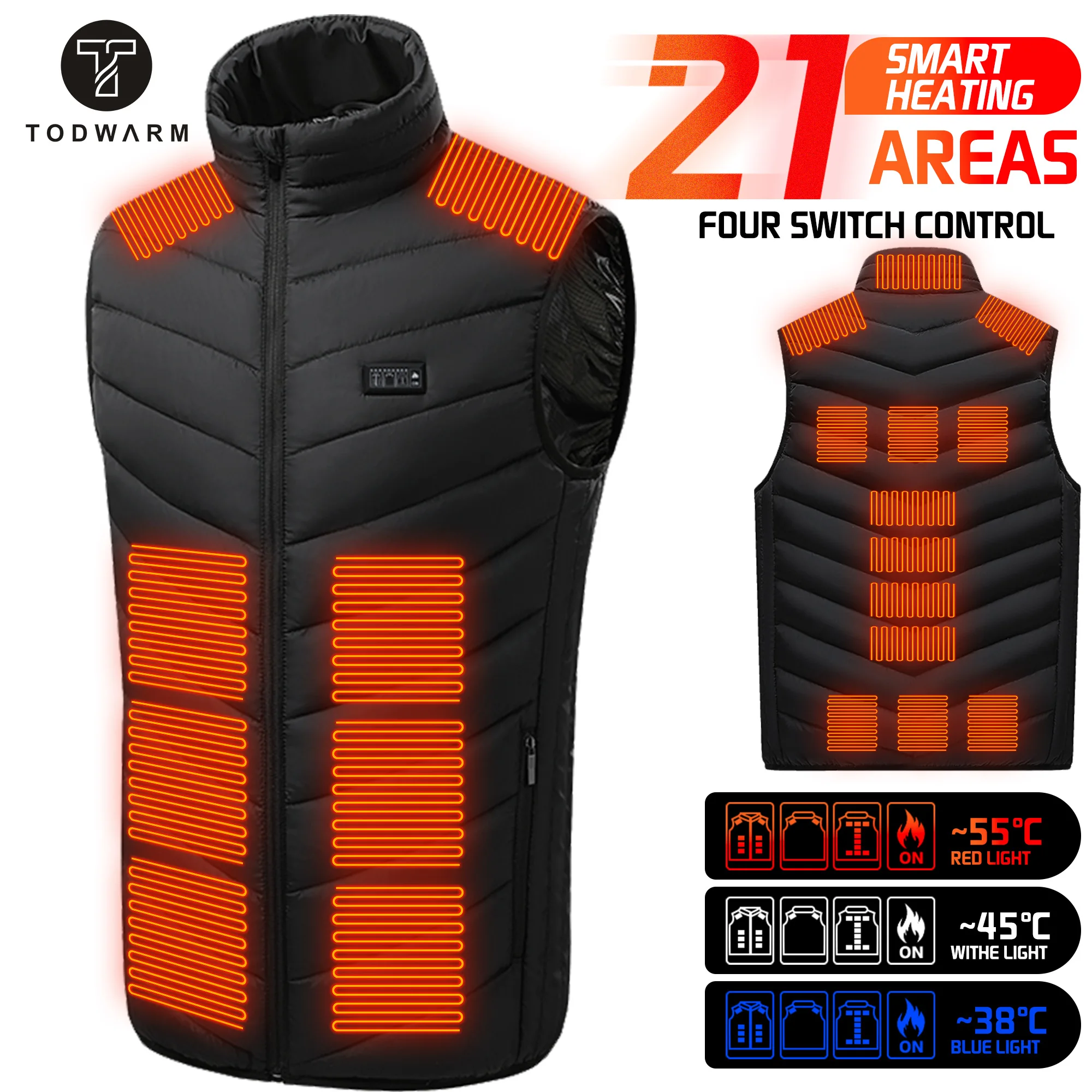 Todwarm Verwarmd Vest 21 Gebieden Slimme Verwarmde Verwarmde Winter Heren & Vrouwen Heater Thermisch