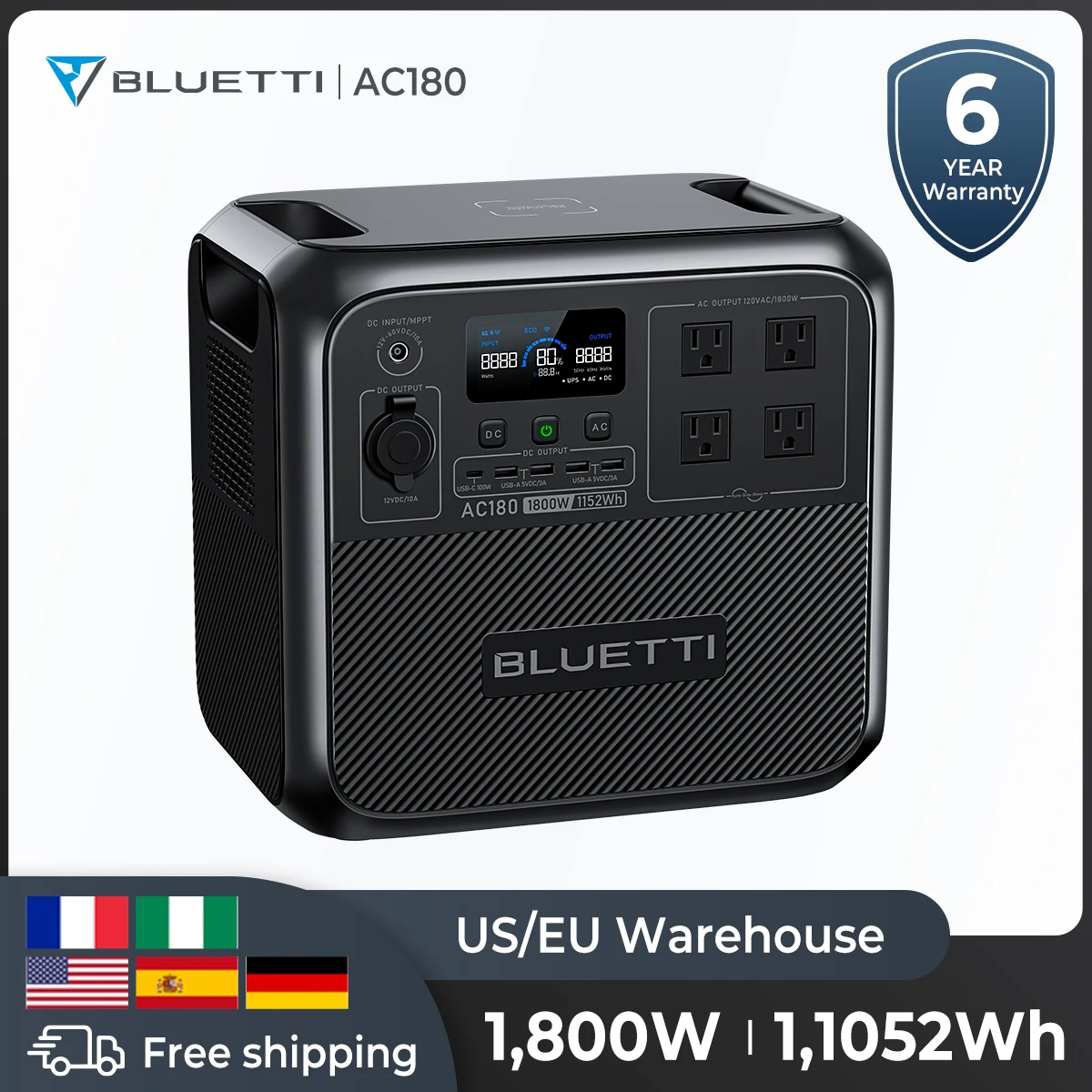 Bluetti ac180 eu stecker 1800w 1152wh solar generator tragbares kraftwerk 36ah lifepo4 batterie