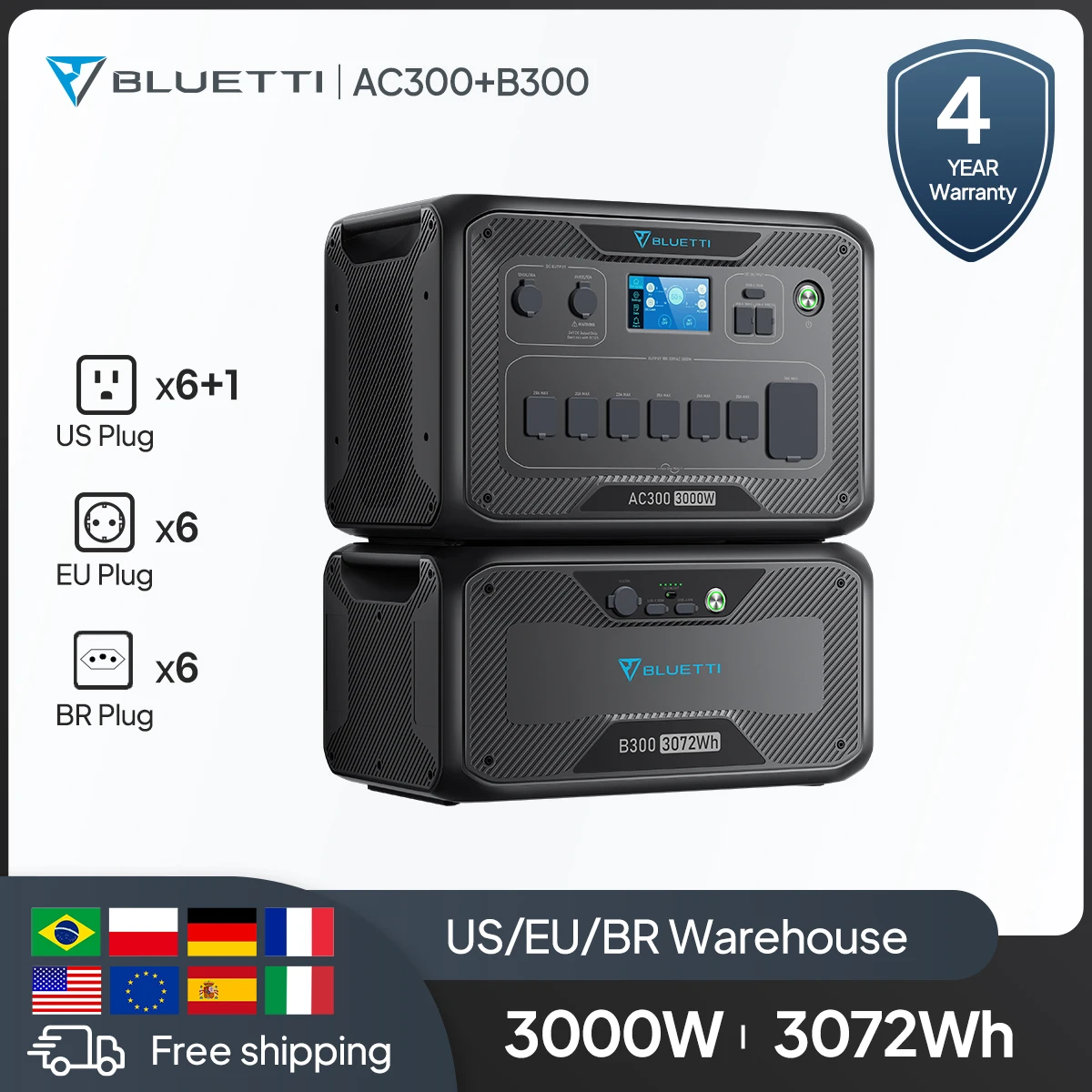 Bluetti ac300 b300 eu stecker 3000w 3072wh kraftwerk solar home batterie backup solargenerator home