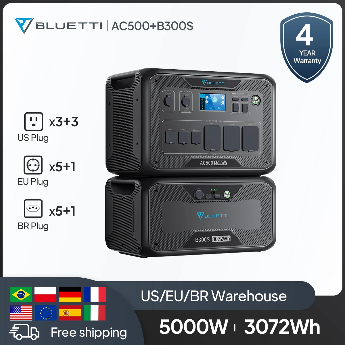 Bluetti ac500 b300s eu stecker 5000w 3072wh home batterie backup kraftwerk reine sinus welle modular