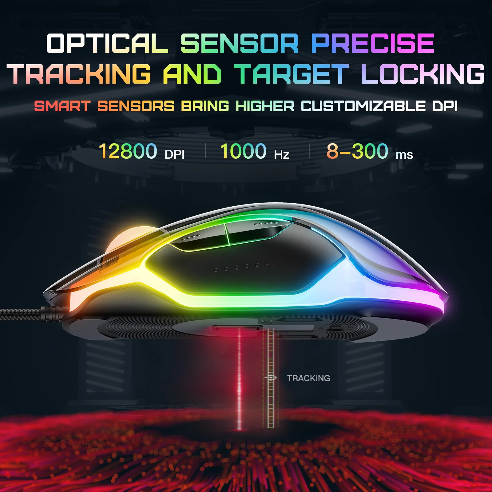 Onikuma 2024 neue Phantom RGB Gaming Maus 7-Gang einstellbare dpi Dual Haptic Scrollrad