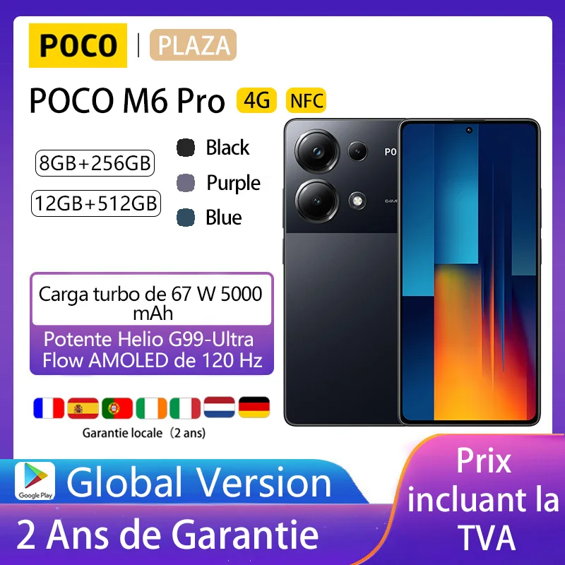 POCO M6 Pro 4G Smartphones, NFC, Helio G99-Ultra, 120Hz Flow AMOLED, 64MP Kamera, 67W Aufladen,