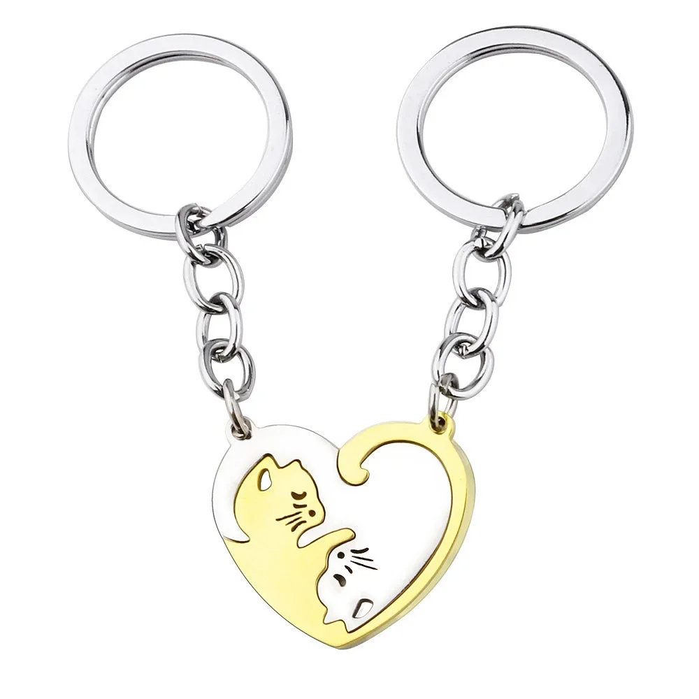 Em forma de coração retalhos amor gato chaveiro pingente casal chaveiro pingente jóias europeu e