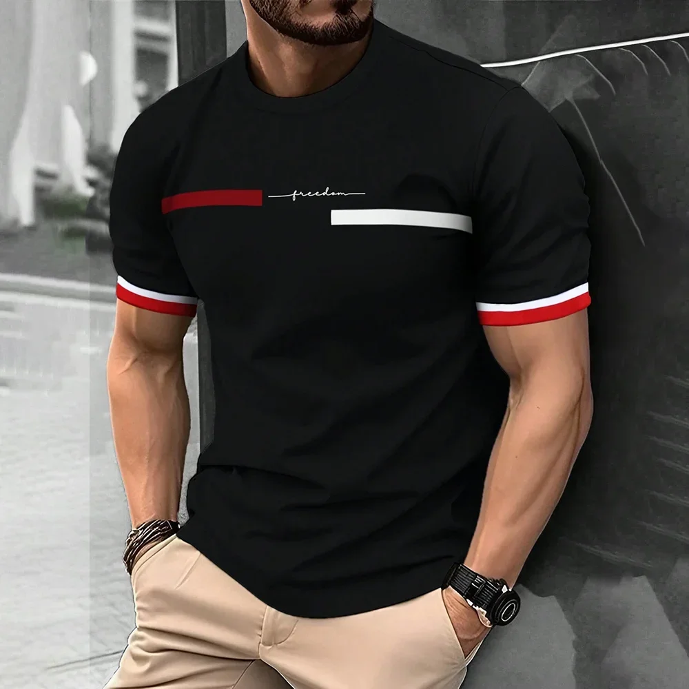 Camiseta masculina de rua 2024, camiseta masculina de verão, com estampa de letras 3D, manga curta,