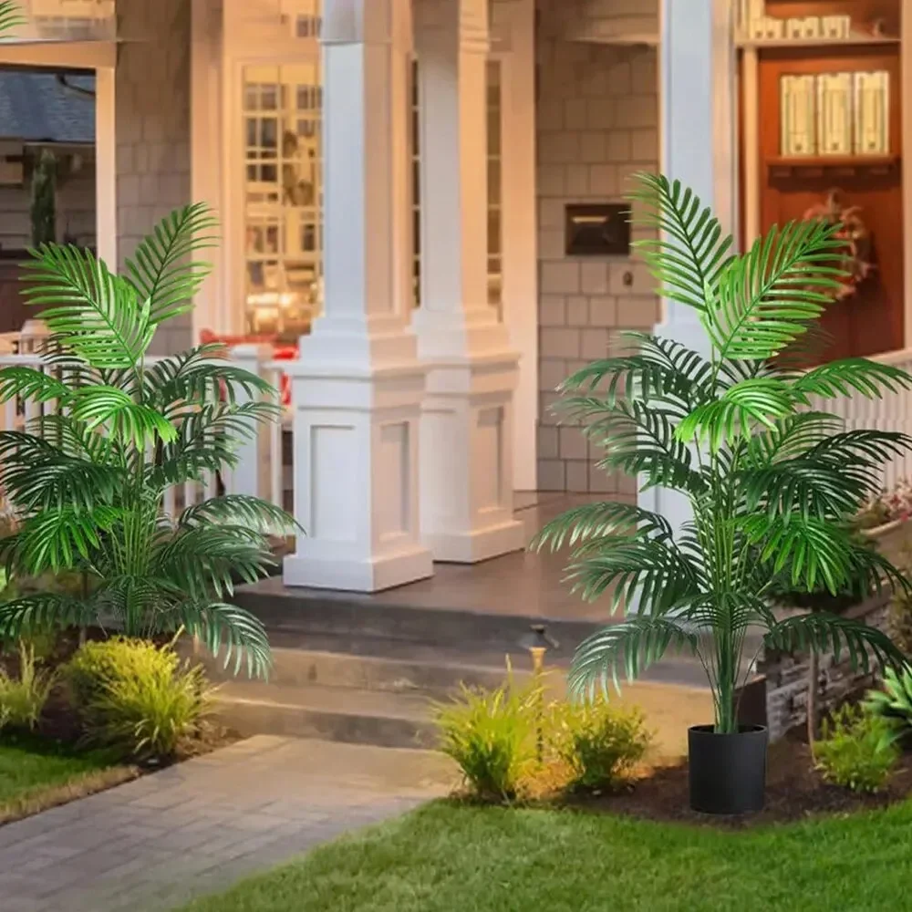 Grandes plantas artificiais com cauda espalhada, palmeira, folhas de banana, acessórios de decoração