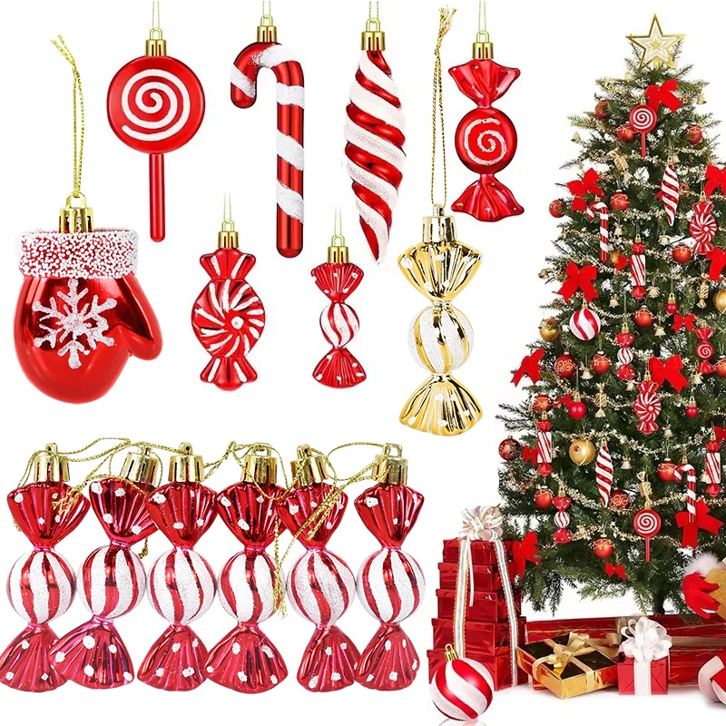 6 stks/set Kerst Snoep Hangers Kleurrijke Lollipop Riet Opknoping Ornamenten Kerstboom Decoratie