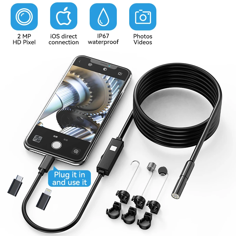 2mp Endoskop kamera für iOS Android Single/Dual Objektiv 8mm Hard Wire Automotive Boroskop IP67