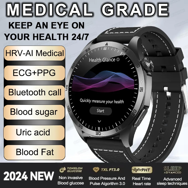 2024 neue genaue Messung Blutzucker Lipide Harnsäure Smartwatch Männer EKG Blutdruck Gesundheit
