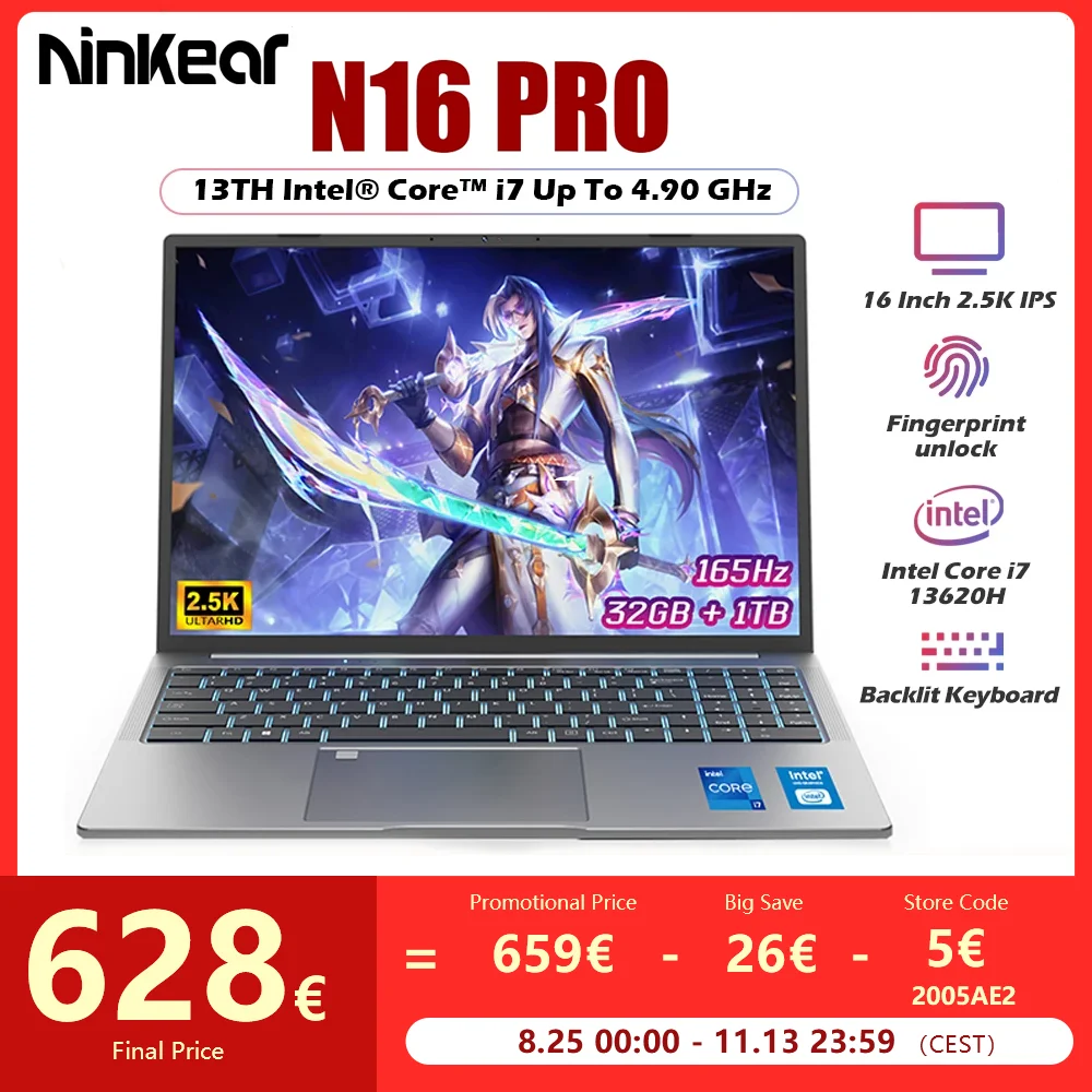 Ninkear n16 pro Gaming Laptop 13. Intel i7-13620H 16-Zoll 2,5 k ips 165hz Computer 32GB DDR4 1TB SSD