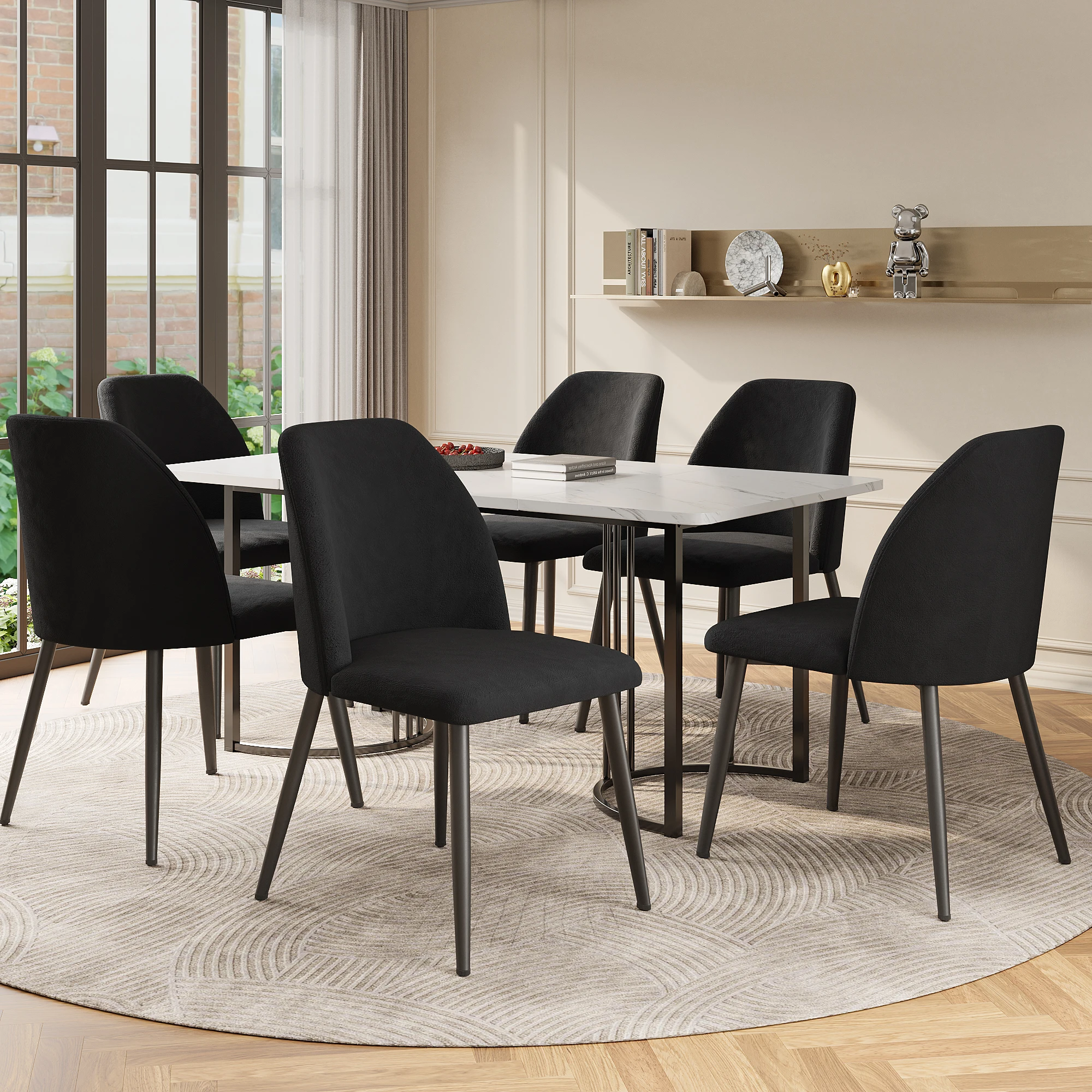 Esszimmerstühle 6er Set, Ergonomischer Küchenstuhl mit Rückenlehne, Metallbeine, Schwarz
