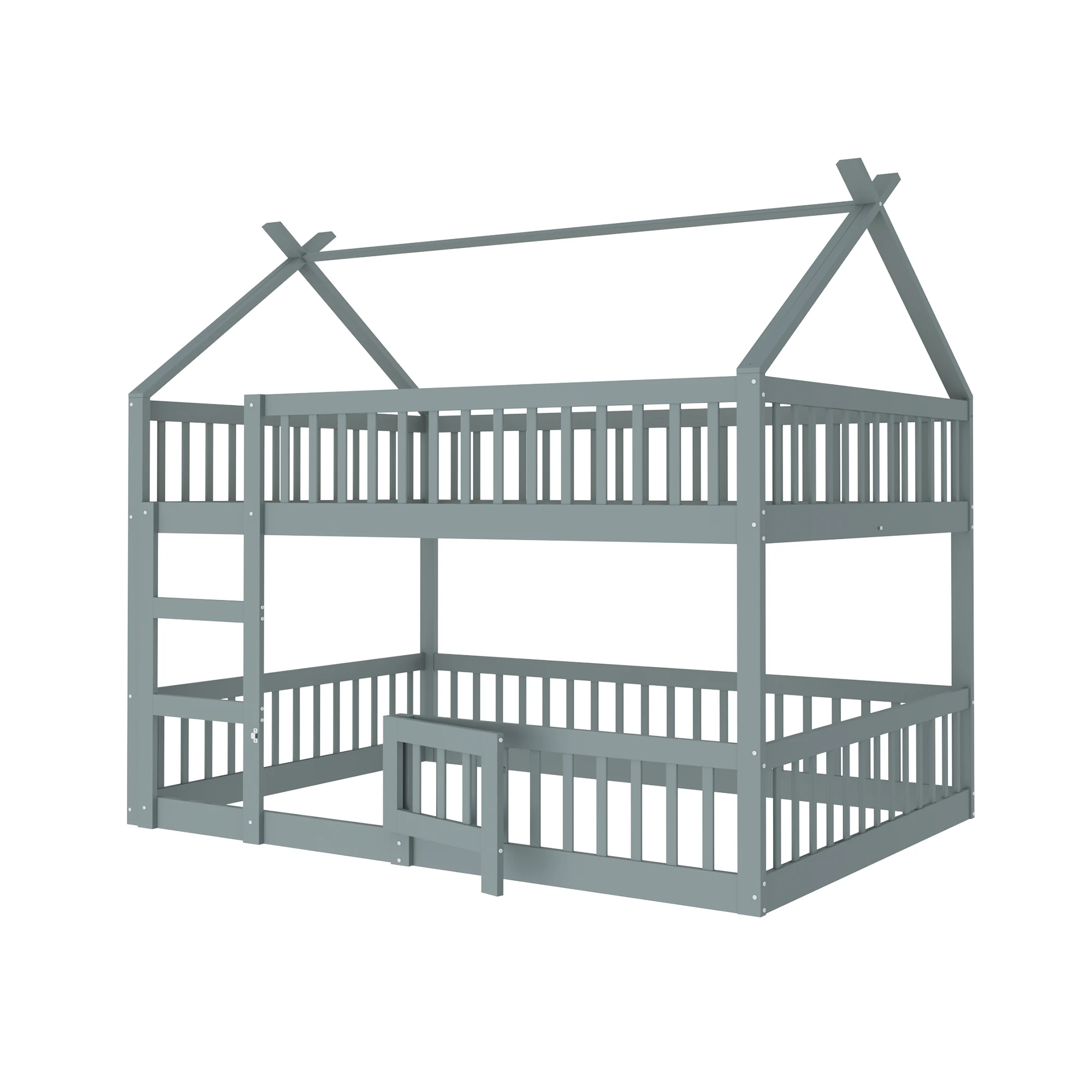 Kinder-Etagenbett 140x200 cm, Familienbett mit Treppe, Loft Design, Massivholzrahmen, Grau