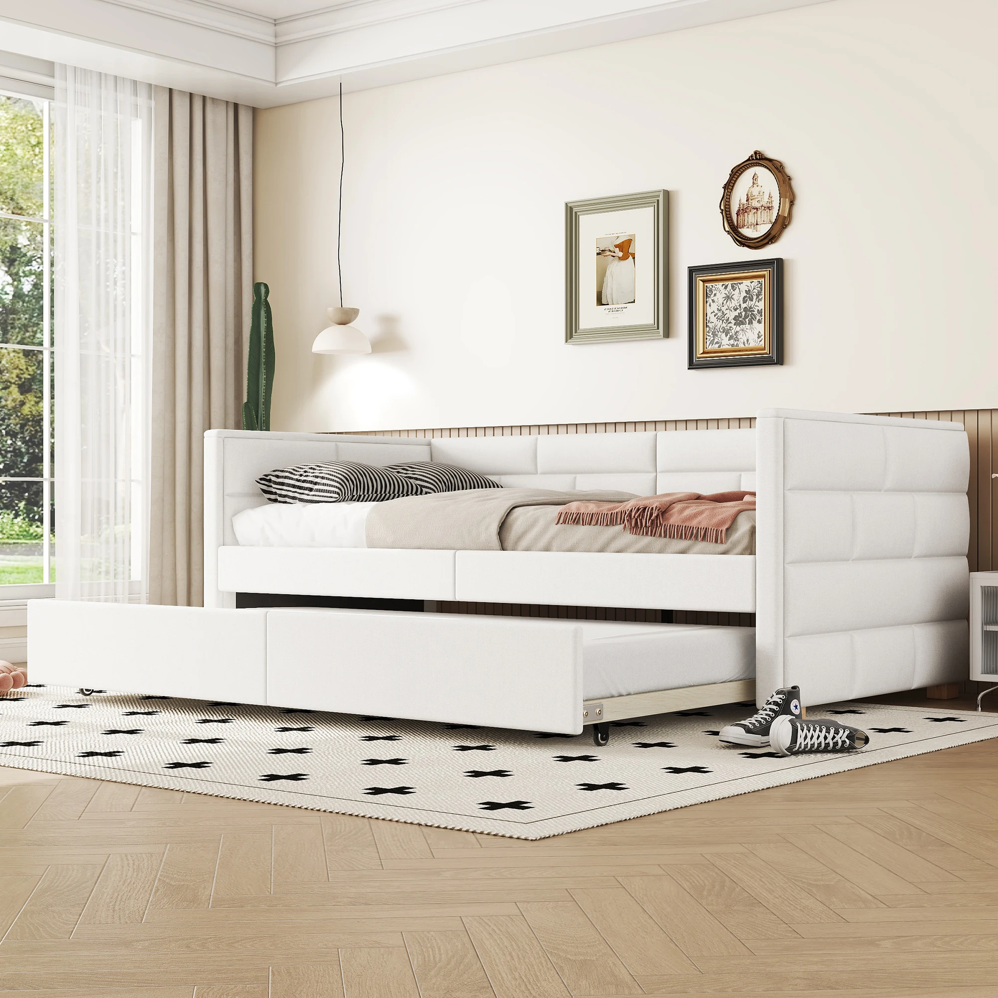 Schlafsofa 90x200 cm, mit ausziehbarem Bett, minimalistisches Design, Beige