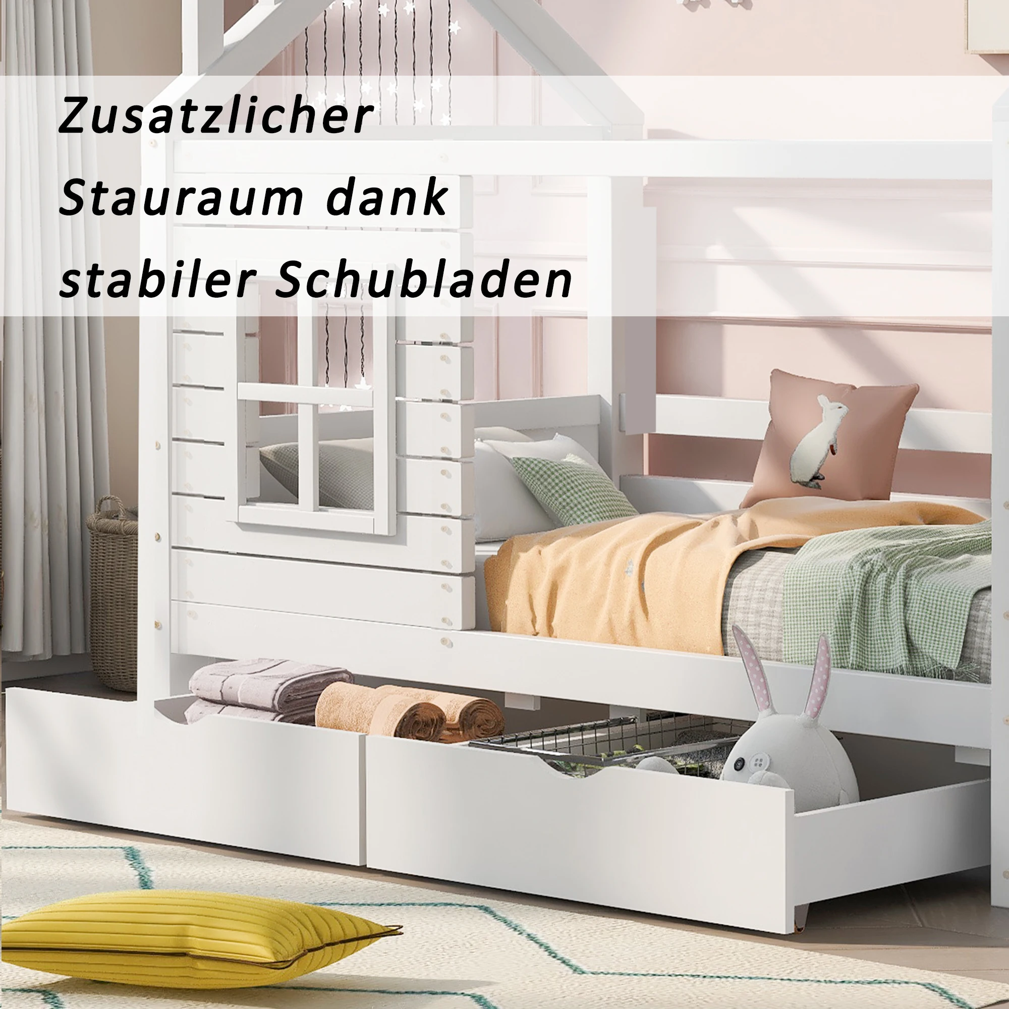 Jugendbett aus Massivholz, 80x160 cm, mit Rausfallschutz, vielseitiges Kinderbett mit Fenster und
