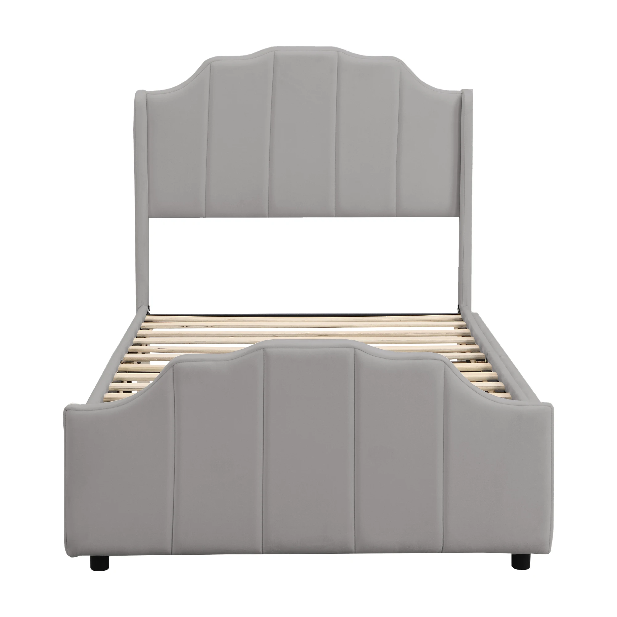 90x200 cm Polsterbett mit 2 Stauraumschubladen, Lattenrost und grauem Samtbezug