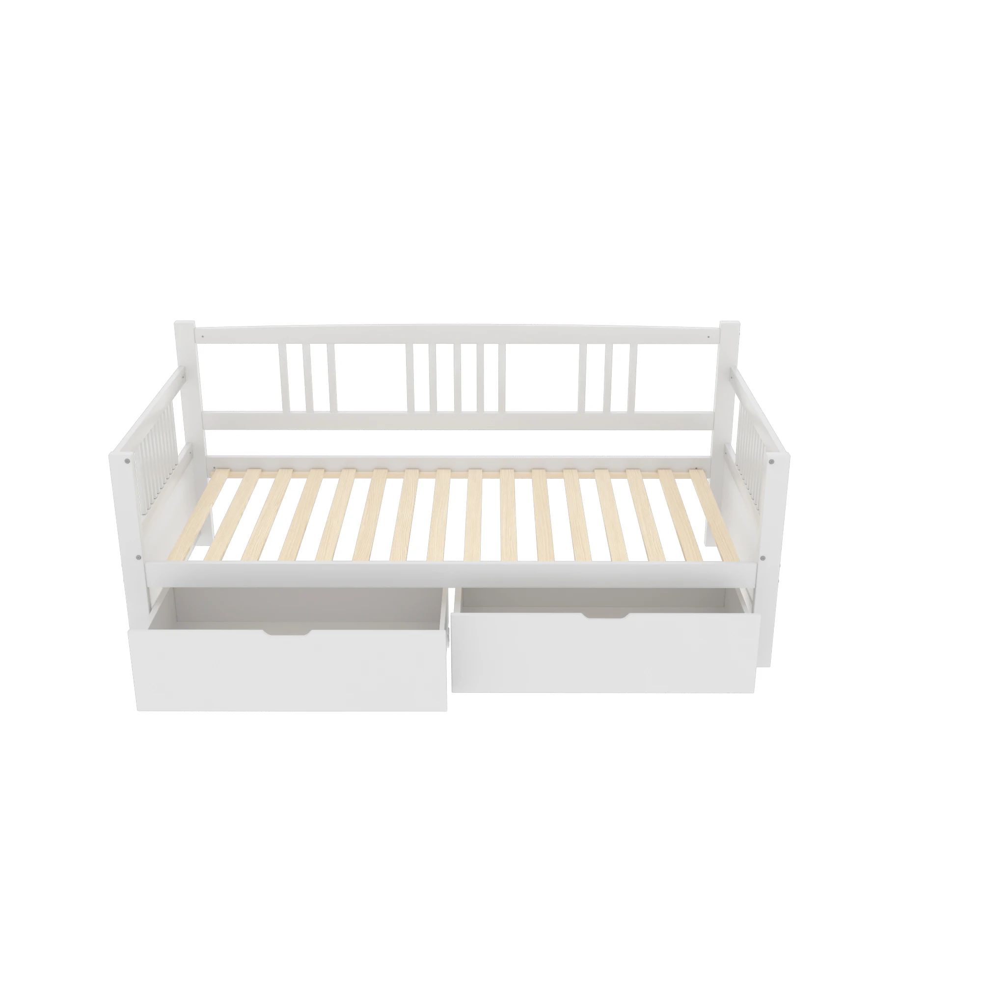 Schlafsofa 90x200 cm, Einzelbett mit zwei Regalfächern, Jugendbett aus Massivholz, Tagesbett, in