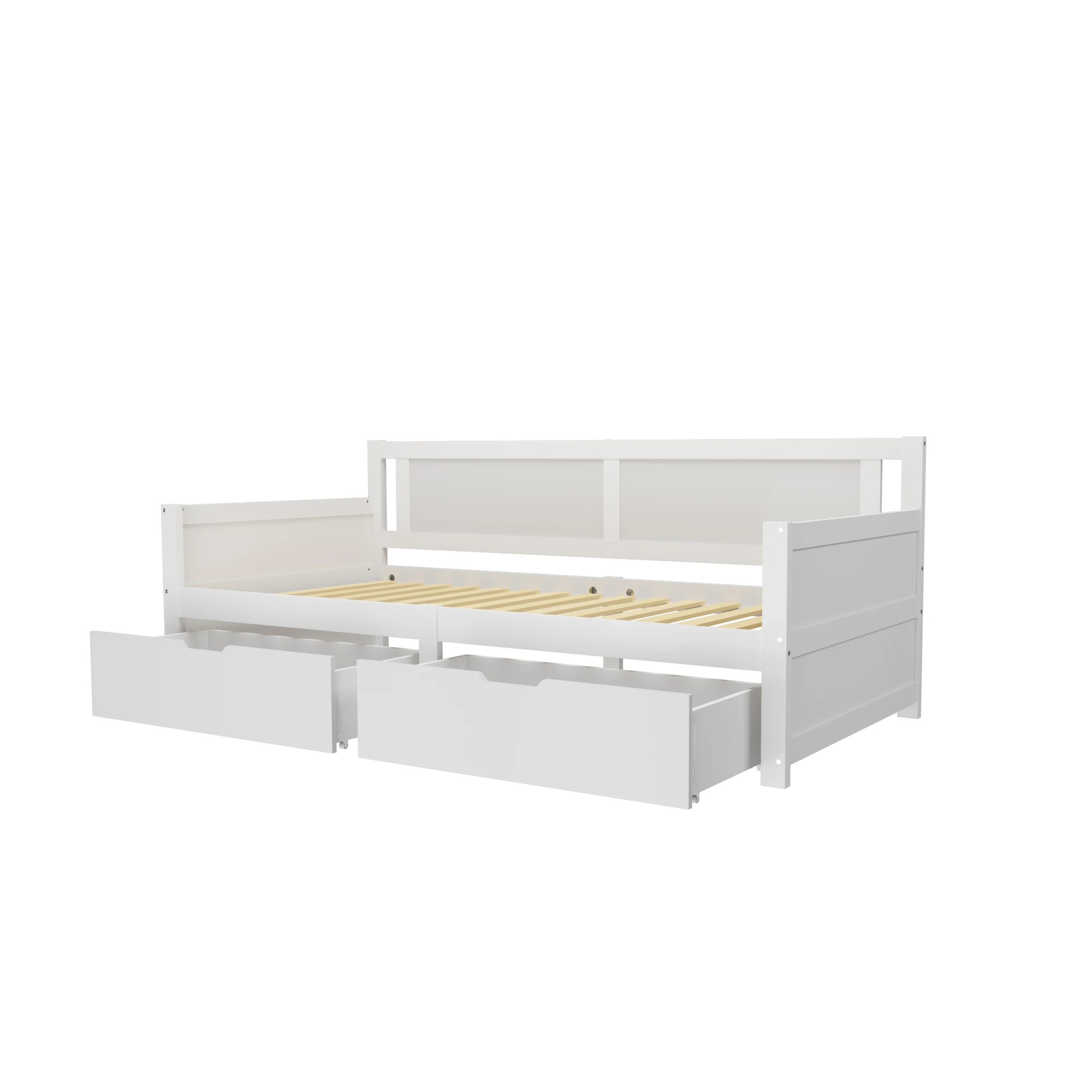 Schlafsofa 90x200 cm, Einzelbett mit zwei Ablagefächern, Massivholzrahmen, Jugendbett, Weiß