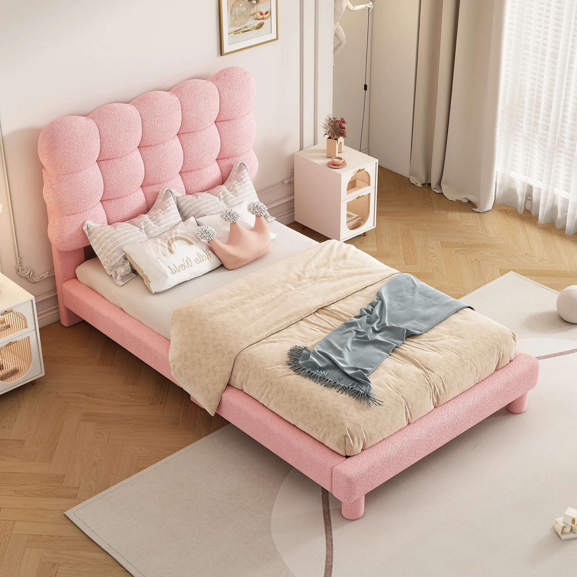 90x200 cm Polsterbett mit verstellbarem Kopfteil, modische rosa Optik, Rosa