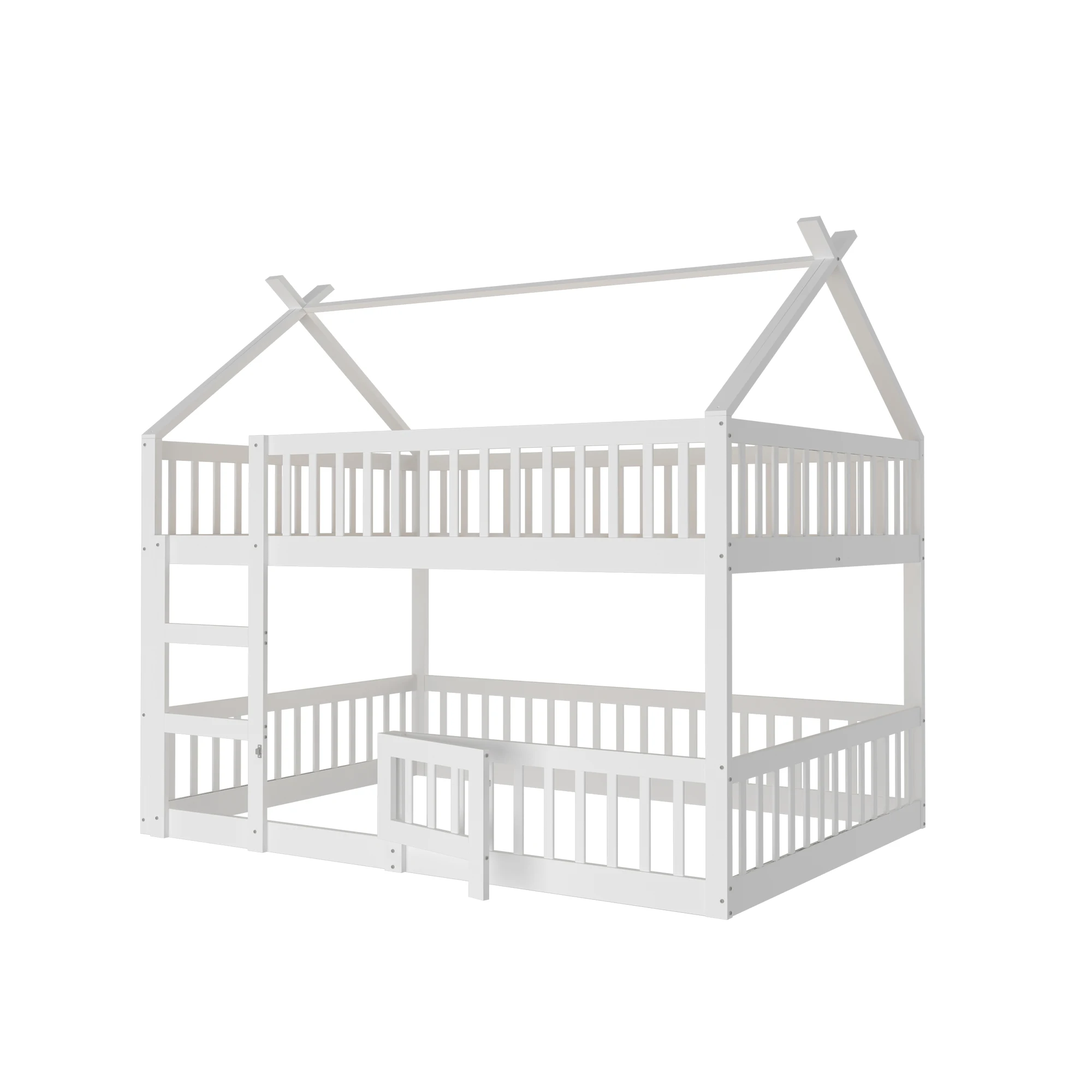 Kinder-Etagenbett 140x200 cm, Familienbett mit Treppe, Loft Design, Massivholzrahmen, Weiß