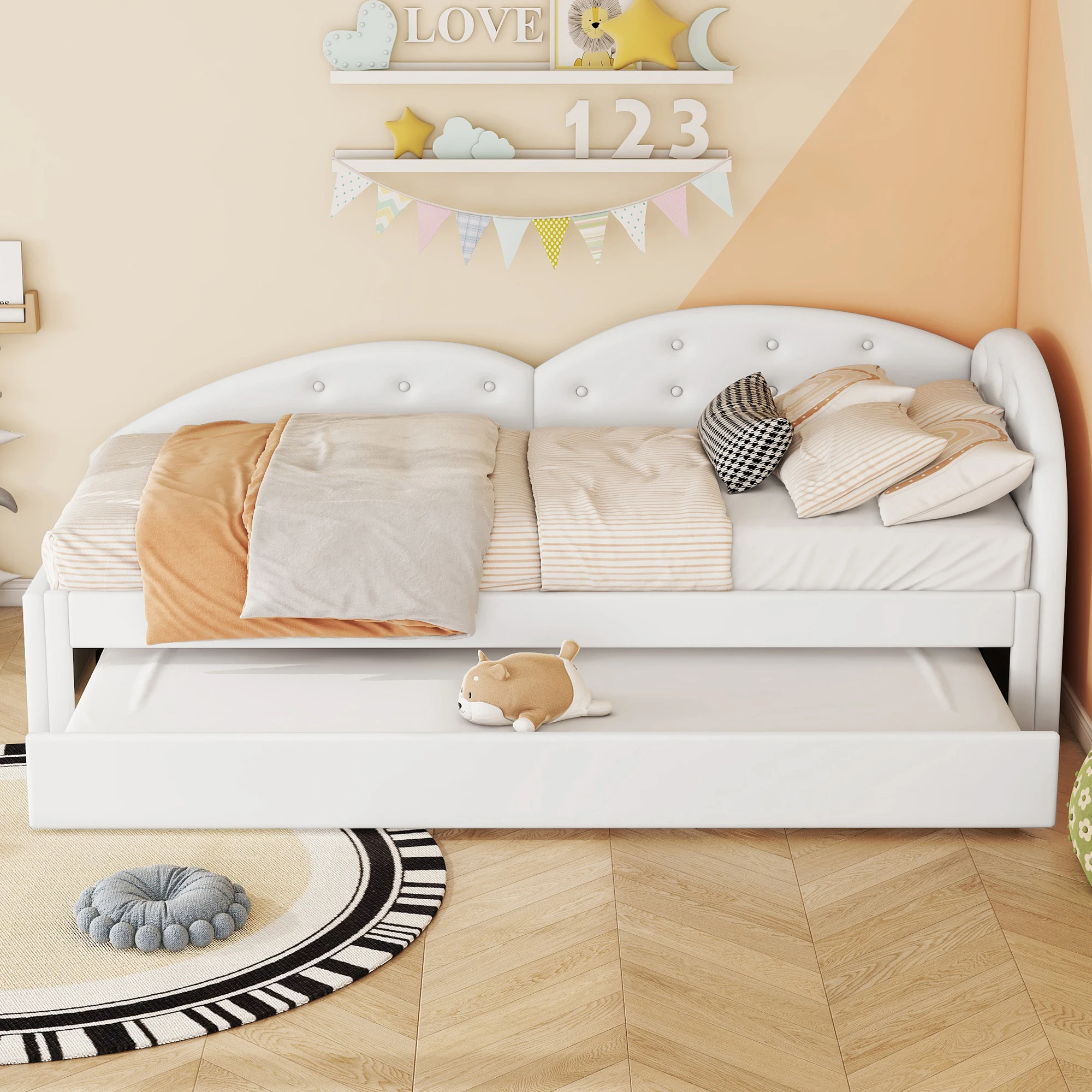 Schlafsofa 90x200 cm mit Ausziehbett Stilvolles Design PU Material Weiß