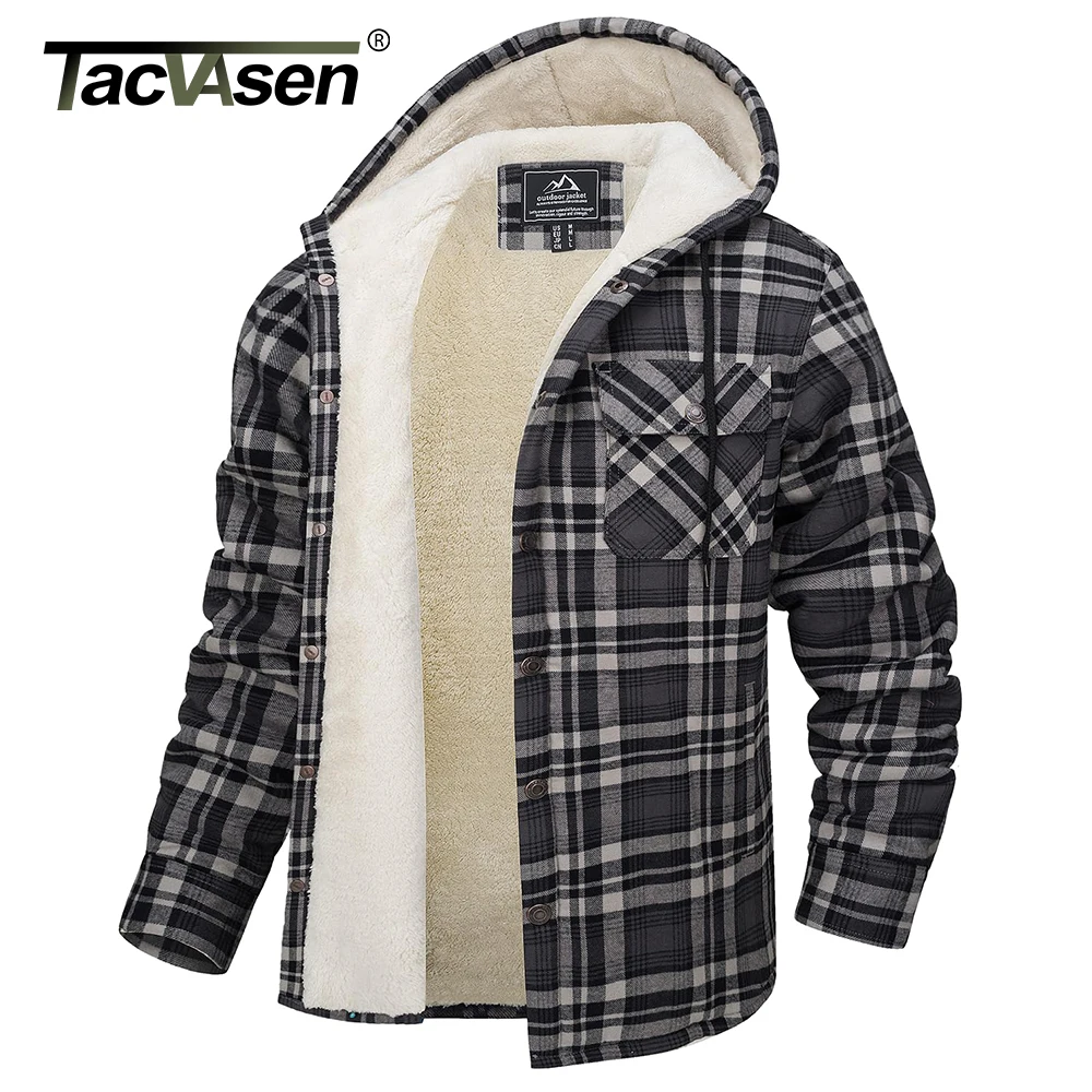 Tacvasen dicke warme Flanell Kapuzen jacke Herren Sherpa Fleece gefüttert Winter mäntel Button Down