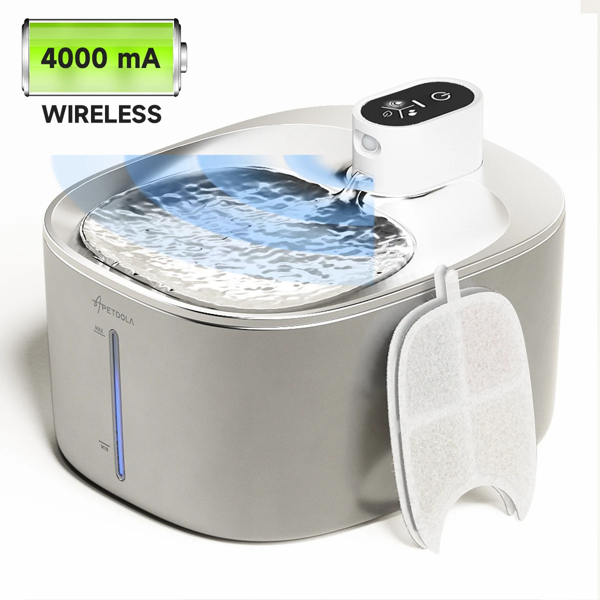APETDOLA 4L Automatischer Katzenwasserbrunnen aus Edelstahl, 4000 mAh, kabelloser Katzen- und