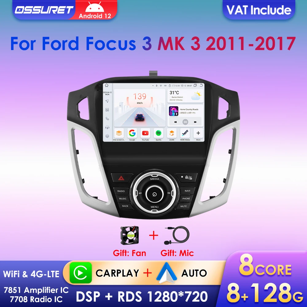9 "Radio 2 Din Android 12 für Ford Focus 3 Mk3 2011 - 2017 Navigation Carplay Bildschirm Auto