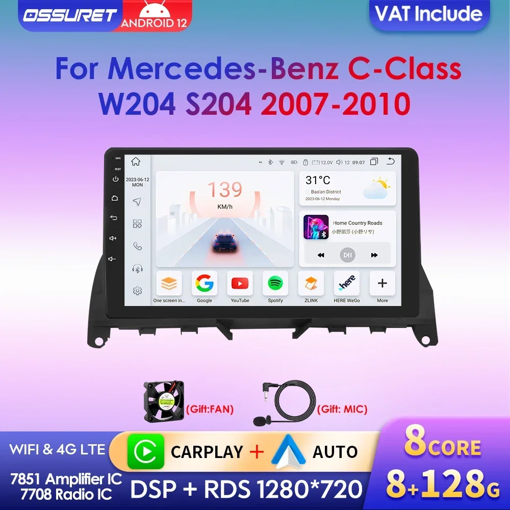 Für Mercedes Benz C-Klasse W204 S204 2014-2015 Android 13 2 Din 9 "Autoradio Multimedia-Player Autos