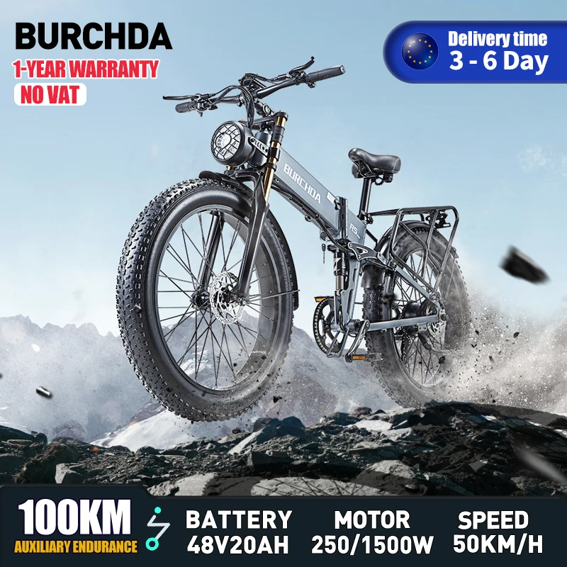 BURCHDA R5PRO1500W Elektrofahrrad Ebike für Erwachsene 48V 20AH Abnehmbare Batterie 26 „X4 “Fat Tire
