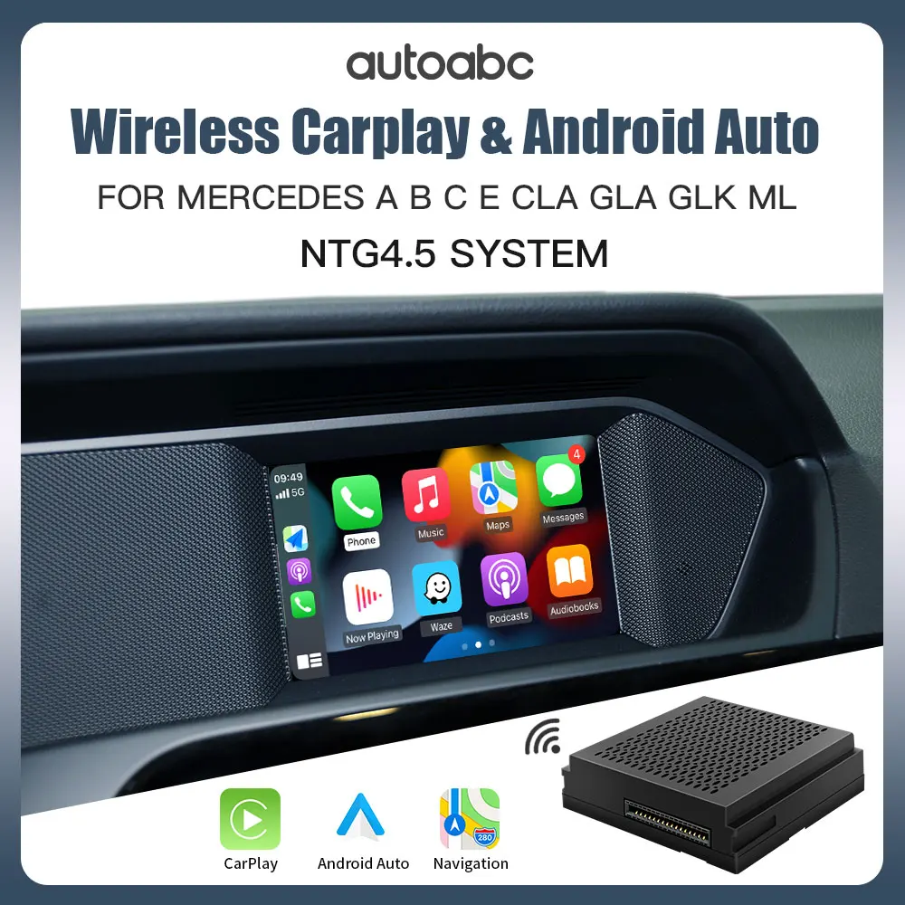 Autoabc carplay inalámbrico dla mercedes benz android lusterko samochodowe link funkcja modelo a, b,