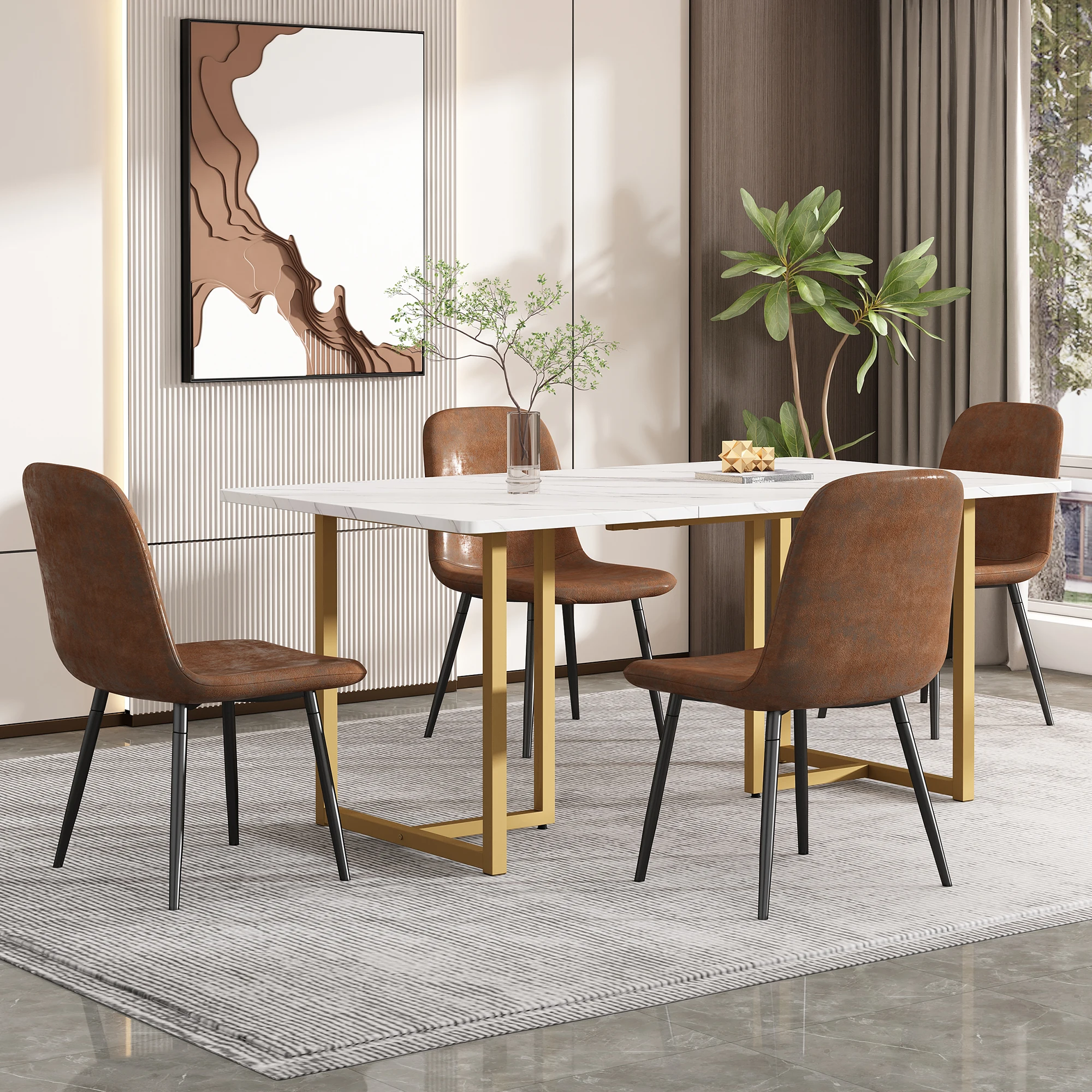 Merax 140 x 80 x 75cm Esstisch,(1-St), moderner Küchentisch, Gestell aus Metall，Weiß/Golden