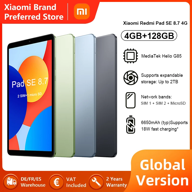 Global Version Xiaomi Redmi Pad SE 8.7 4G LTE MediaTek Helio G85 90Hz FHD+ Display 18W Charge