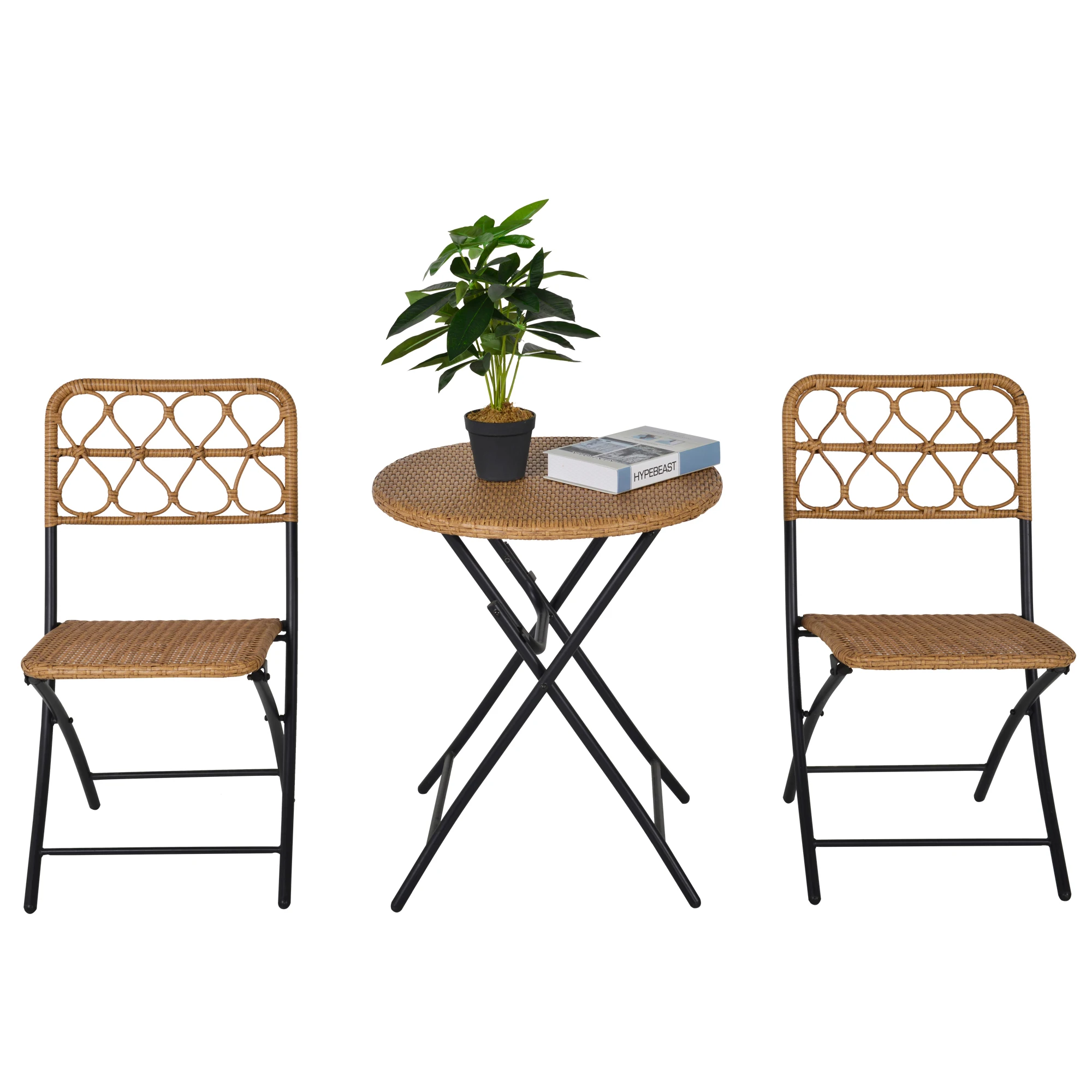 Out sunny Klapptisch und 2 Stuhl Set Rattan für Garten terrasse Stahl structure-60x71 cm und