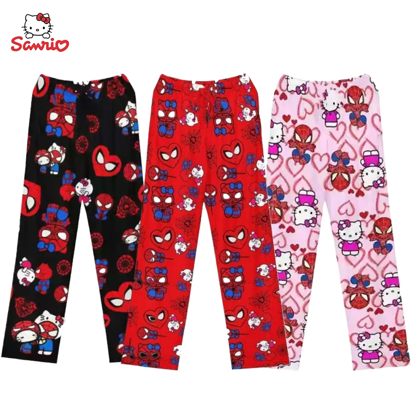 Hello Kitty Spider-Man Cotton Loose Ladies Pajama Pants Pyjama Trousers Women Men Cartoon Sleep