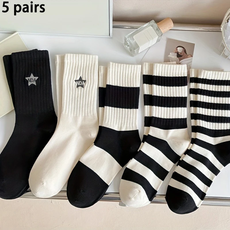 12-10-6-5-4-3-1 Pairs Women's Comfortable Patriotic Mid Calf Socks Cotton Blend, Breathable, Chic