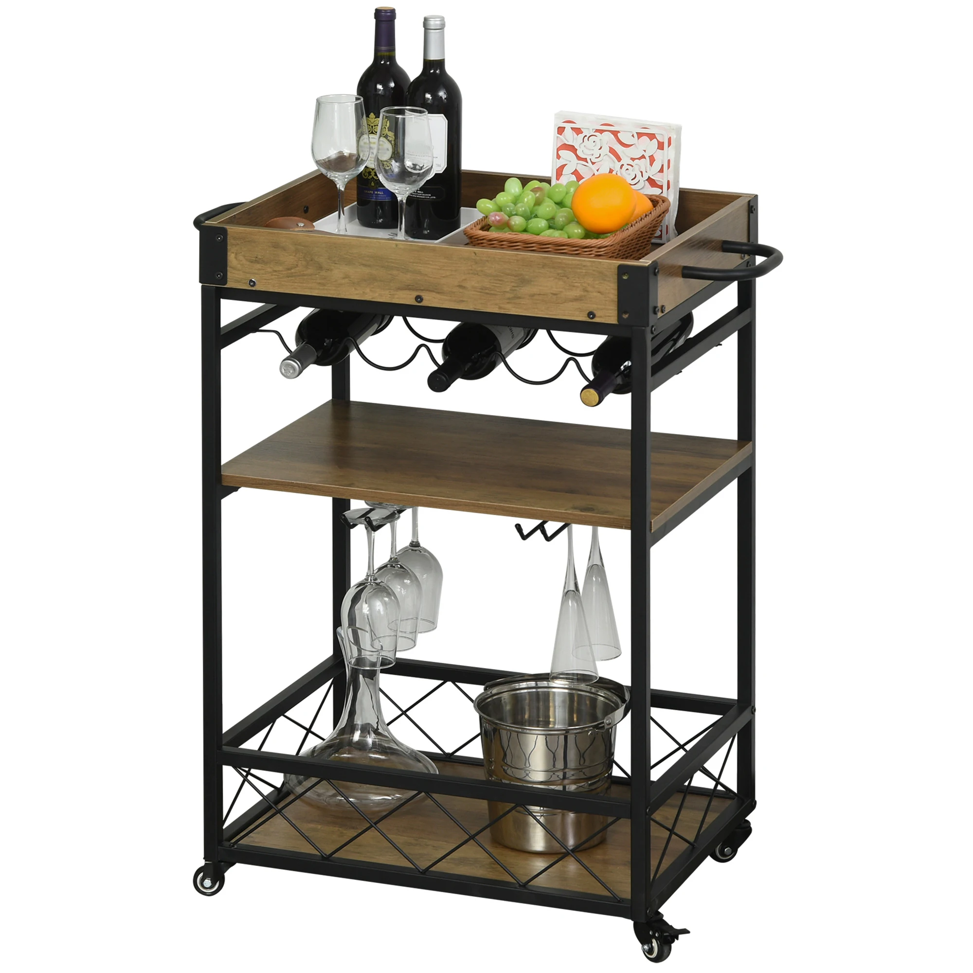 Homcom Mehrzweck-Mobil wagen mit 3 Racks Handtuch halter 77x44,5x91cm