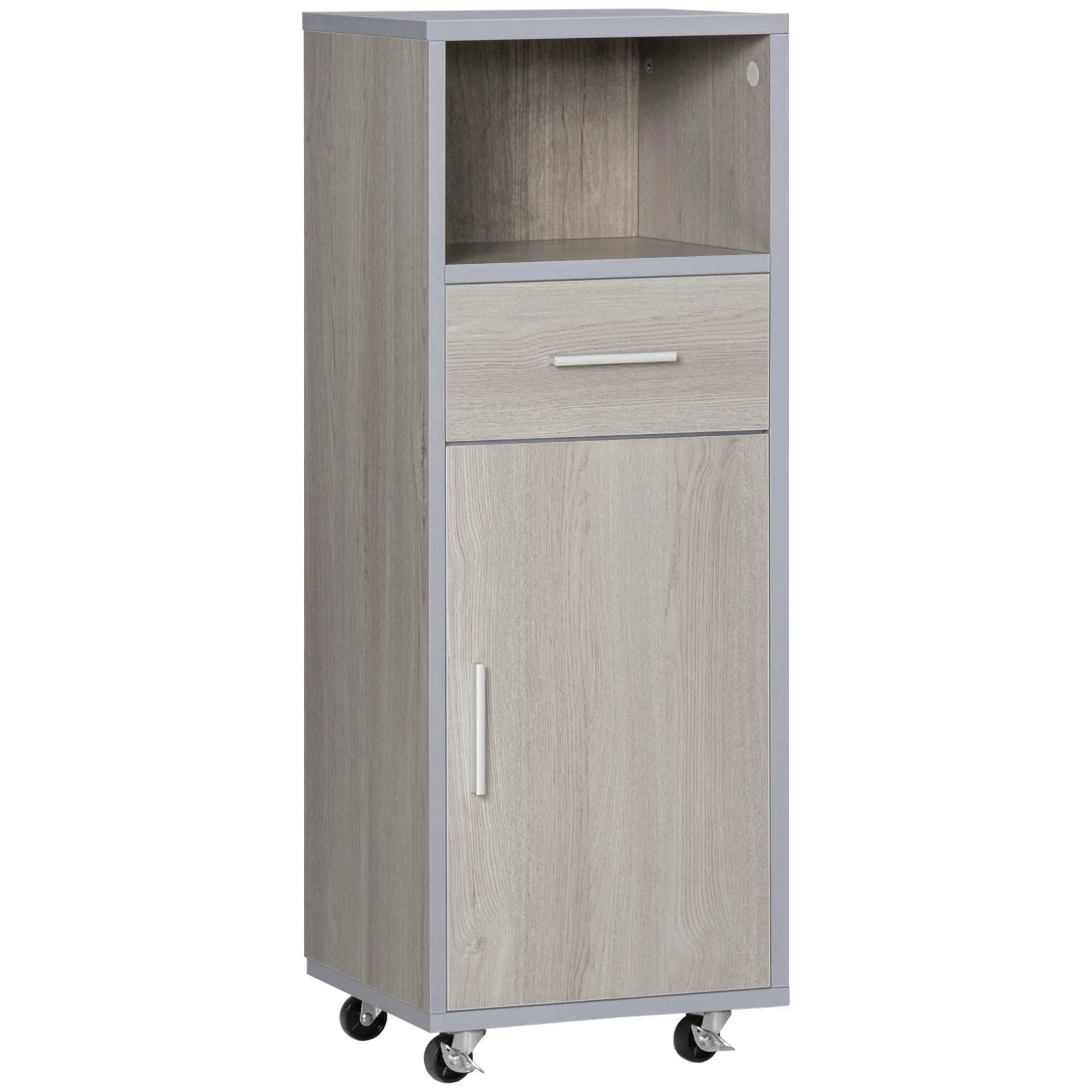 Kleankin Badezimmers chrank mit 1 Schublade 1 Tür offene Regal räder 30x32x87 cm