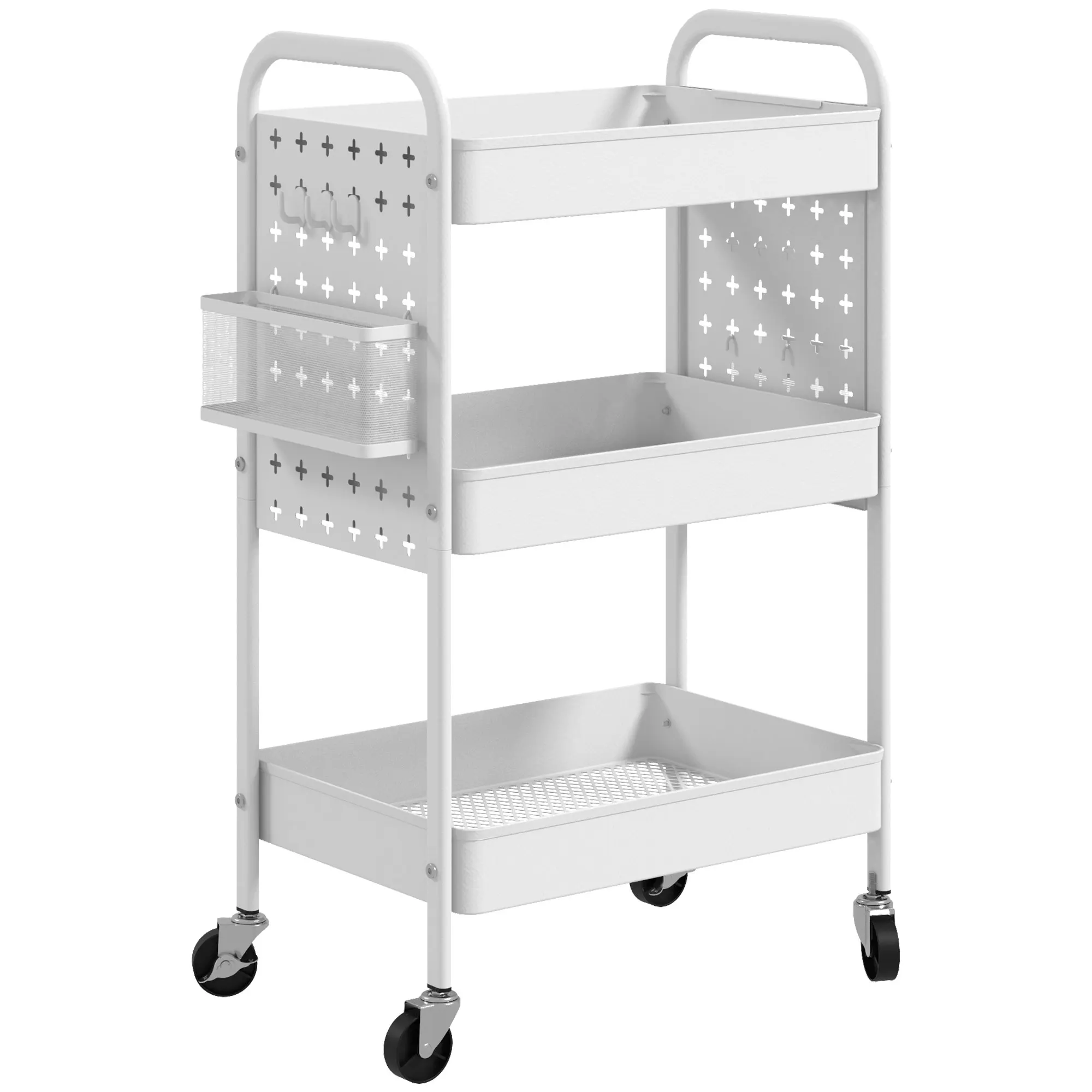 Homcom Stahl rad Hilfs wagen mit 3 Körben 53,5x30,5x75 cm weiß
