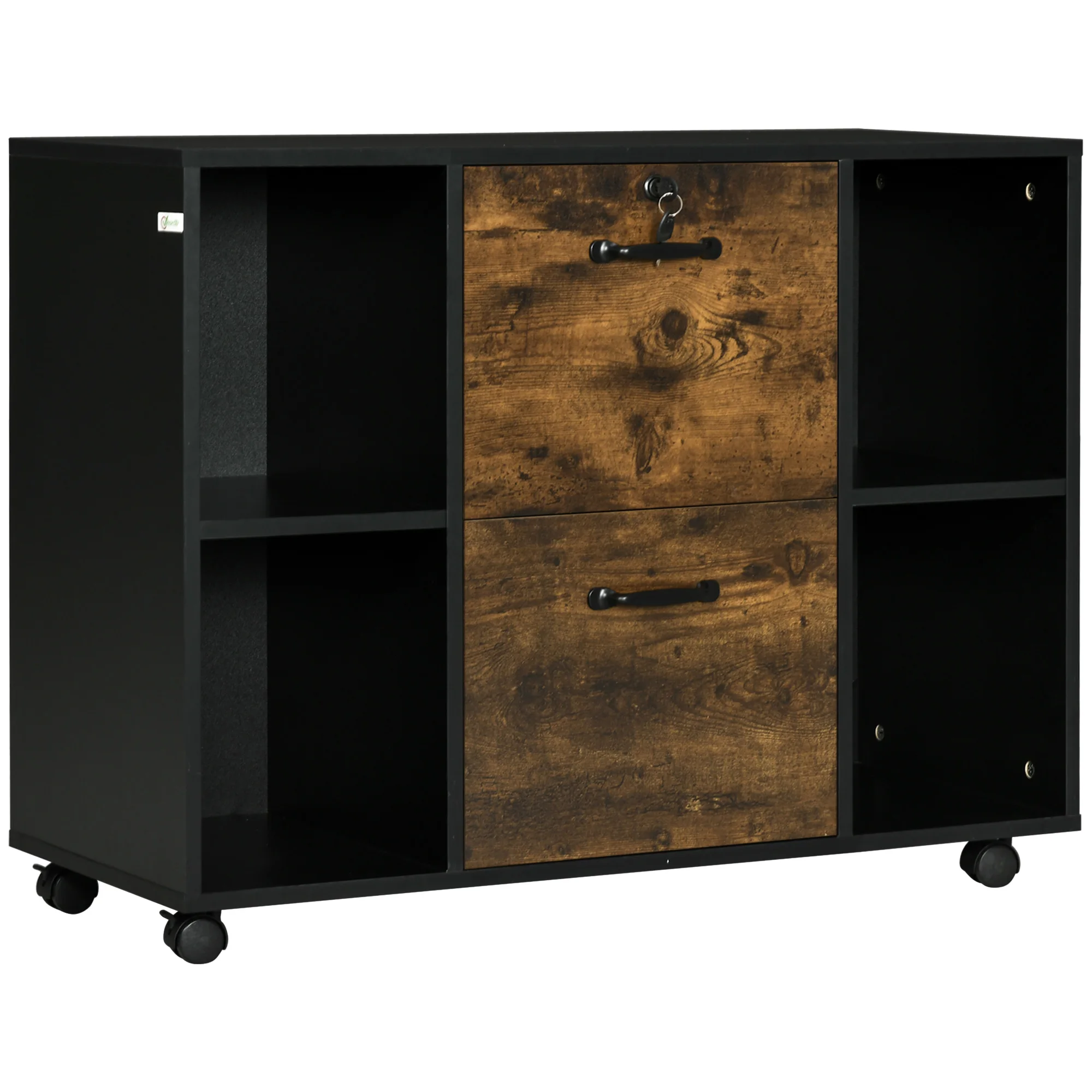 Vinsetto Möbel drucker mit Rädern Schloss und 2 Schubladen 90x37,5x68,5cm braun