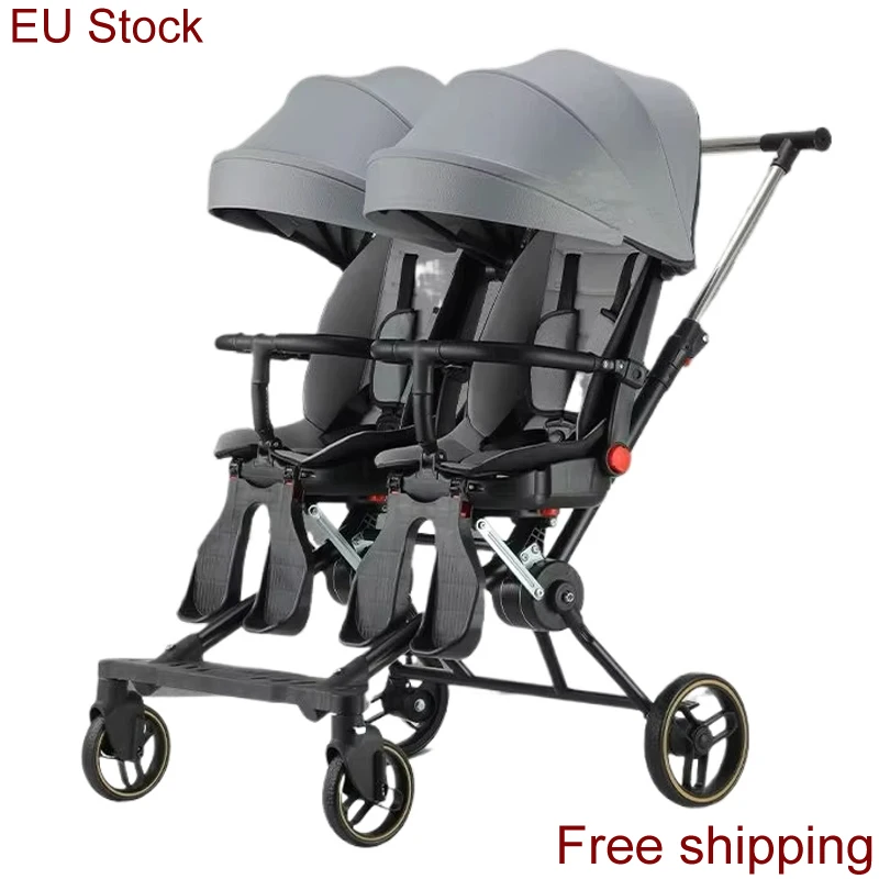 Eu Stock Dubbele Draagbare Kinderwagen Tweeling Kinderwagen Baby Kinderwagens Opvouwbare Tweede Kind