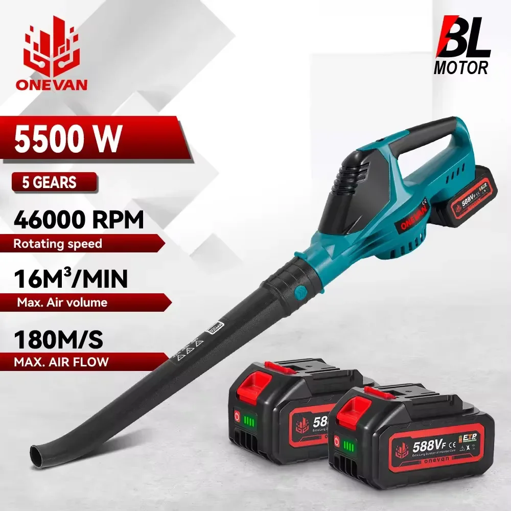 ONEVAN 5500W borstelloze elektrische luchtblazer Draadloze bladblazer Gevallen bladeren