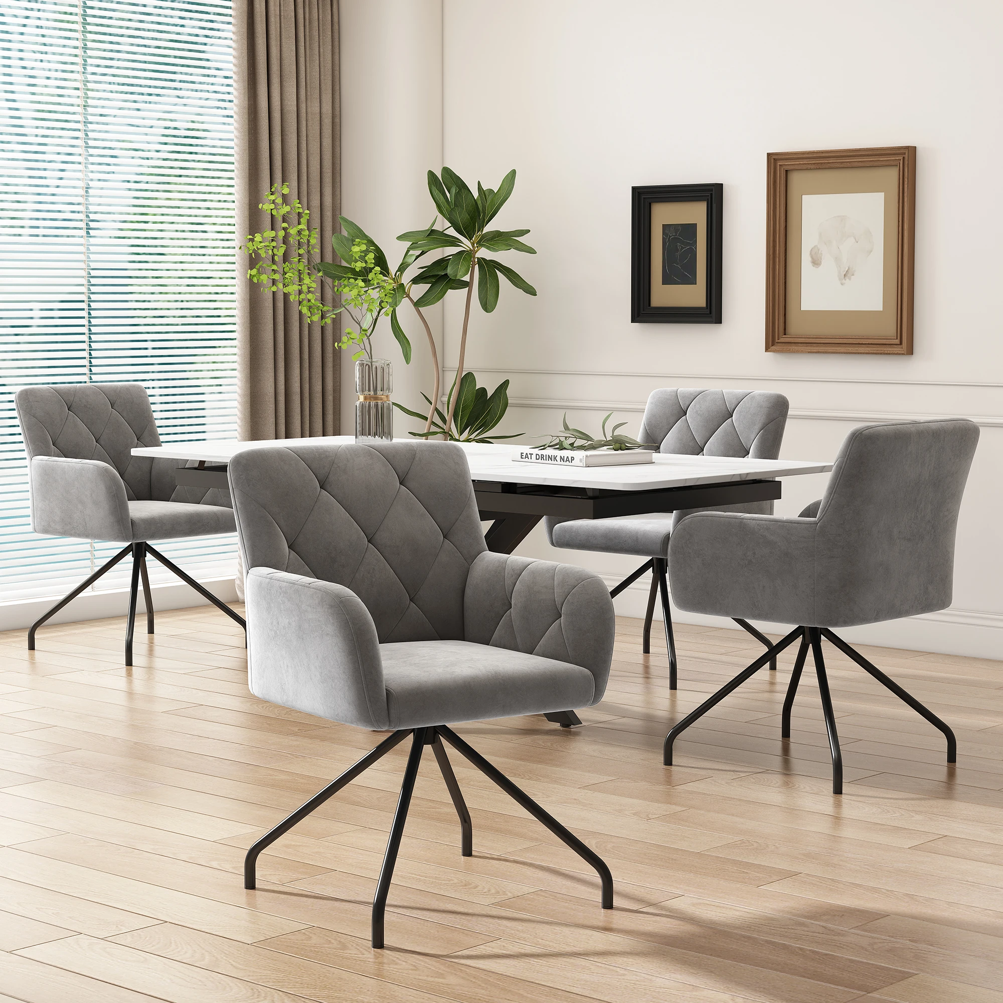 4er Set Esszimmerstühle mit Rautenmuster,Gepolsterter Sessel mit 4 Metallbeinen,Moderner