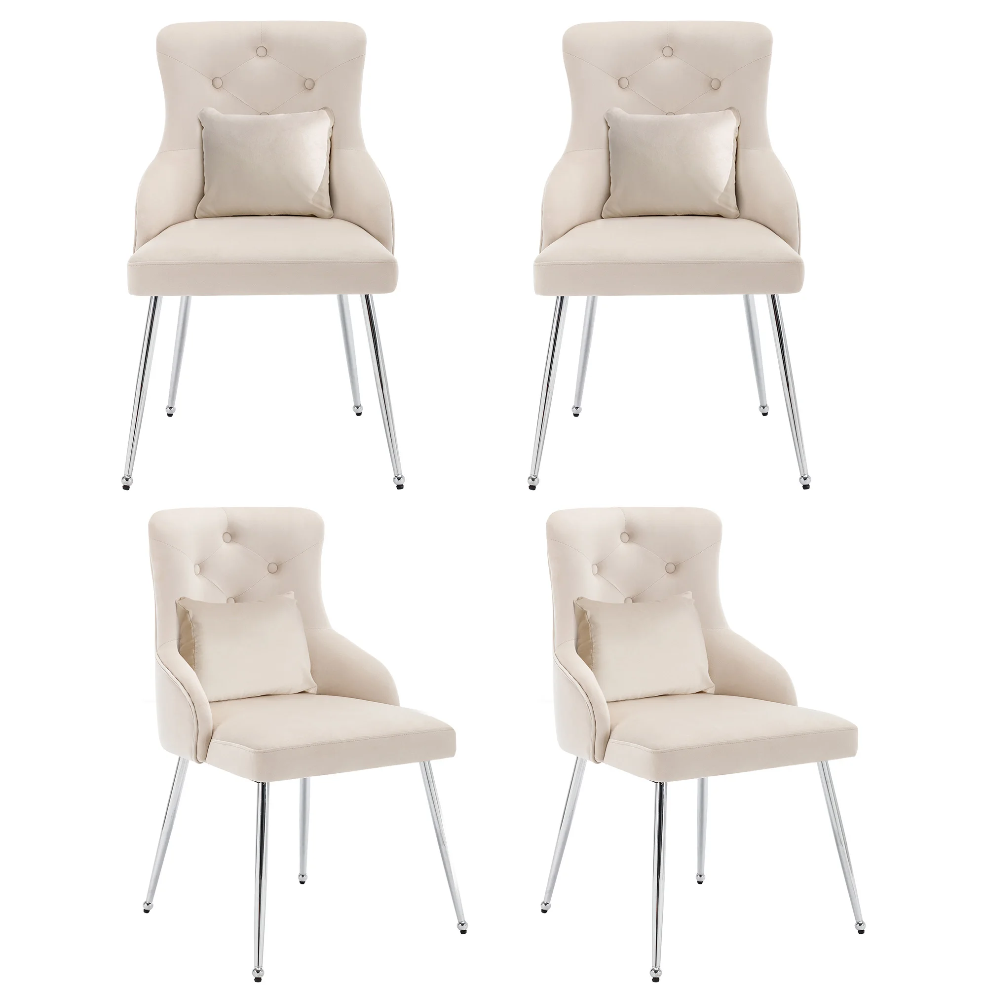 4er Set Esszimmerstuhl mit Knopfmuster, Gepolsterter Sessel, Stühle mit Metallbeinen, Moderner