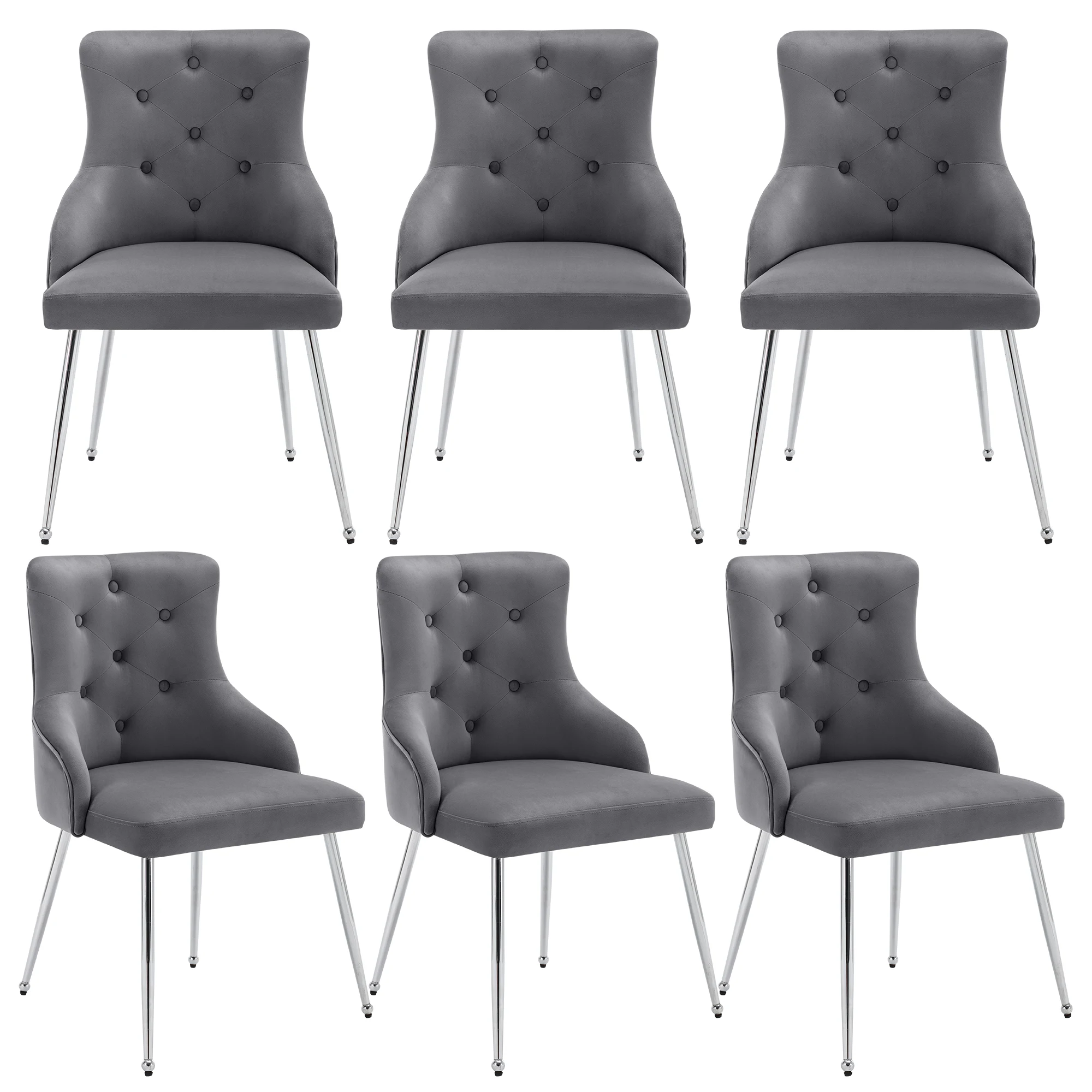 6er Set Esszimmerstuhl mit Knopfmuster, Gepolsterter Sessel, Stühle mit Metallbeinen, Moderner